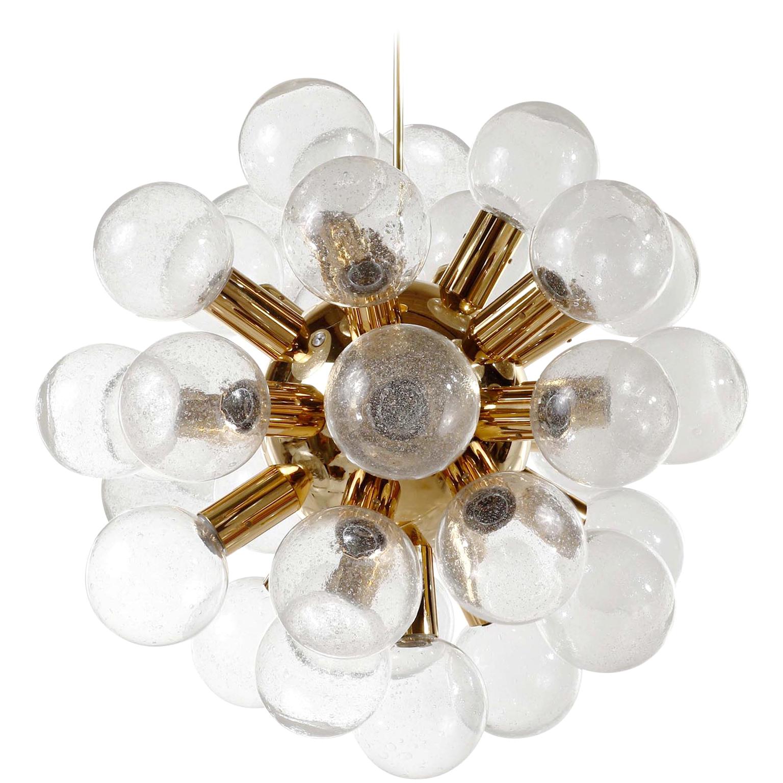 Kalmar Sputnik Pendant Light Chandelier 'RS 27', Brass Glass, 1970, One of Five