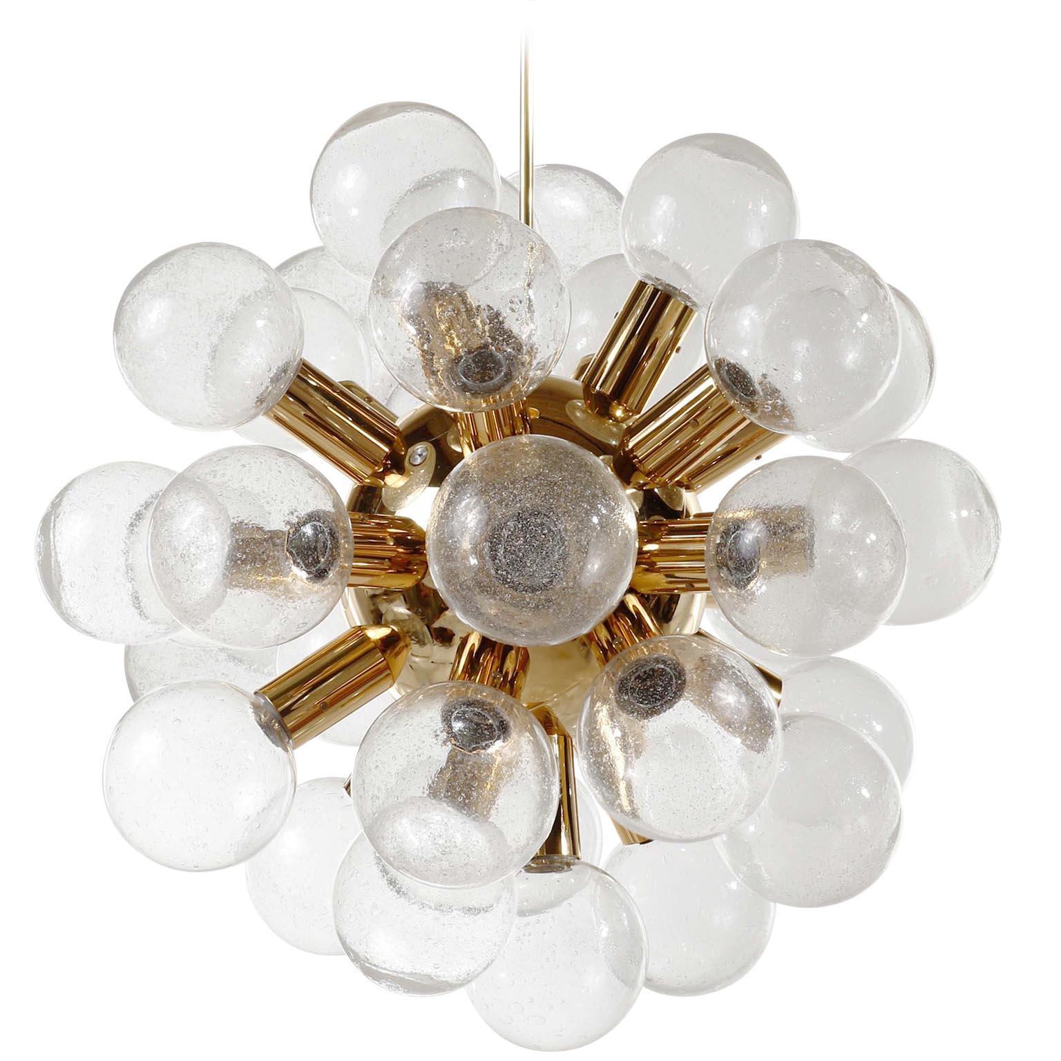 Kalmar Sputnik Pendant Light Chandelier 'RS 27', Brass Glass, 1970, One of Five