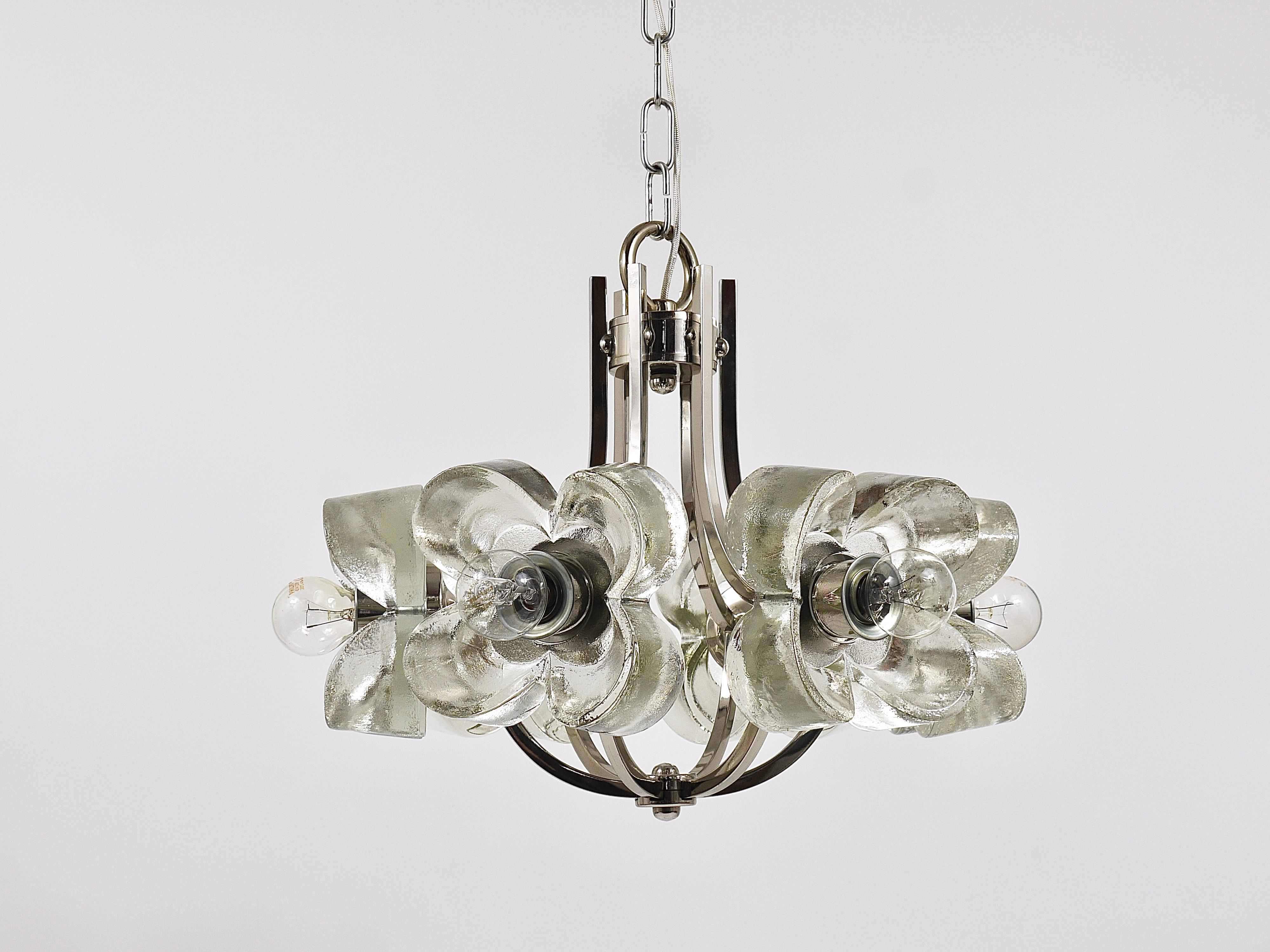 Kalmar Style Crystal Glass Flower Pendant Chandelier by Sische, Germany, 1970s For Sale 4