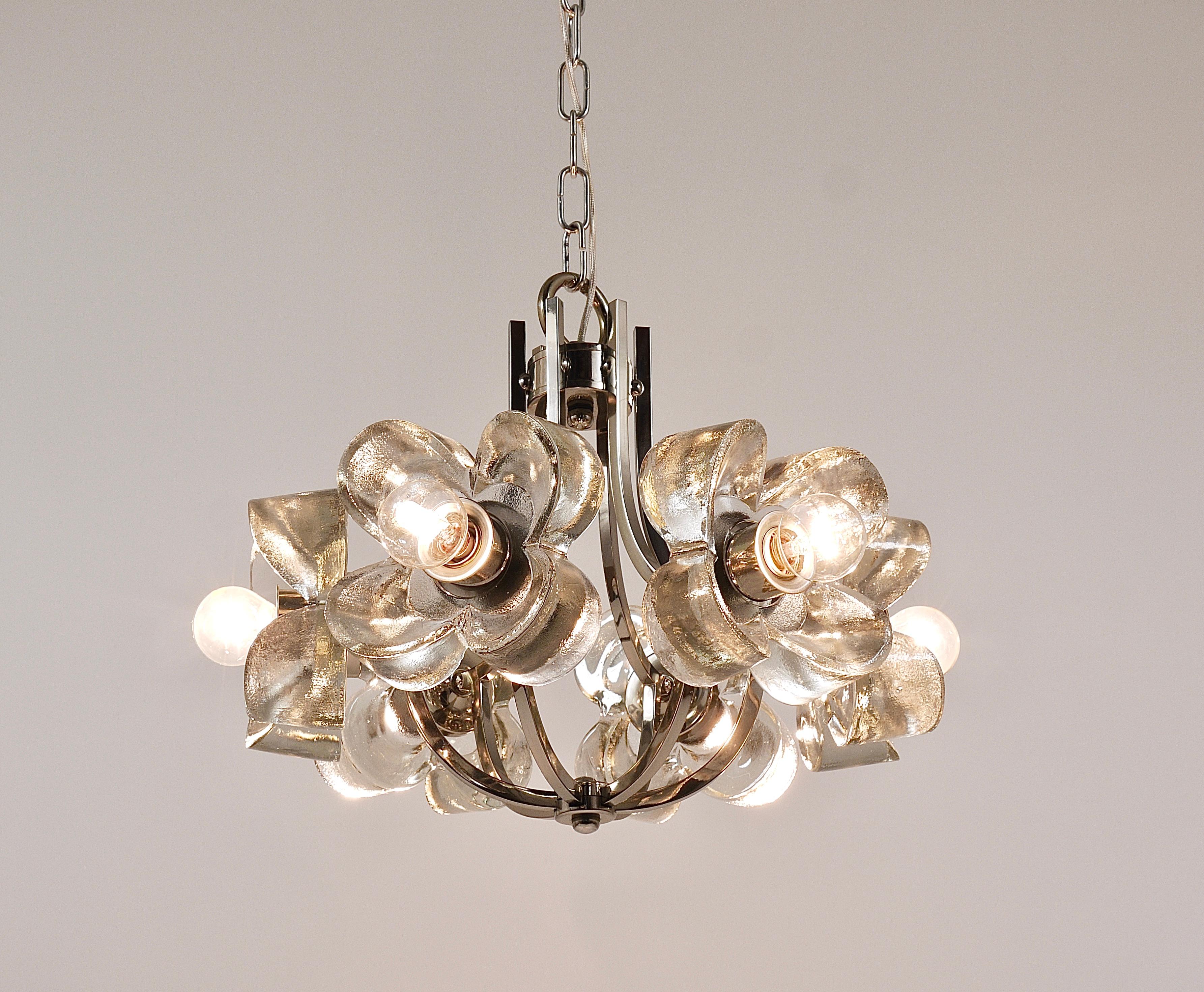 Kalmar Style Crystal Glass Flower Pendant Chandelier by Sische, Germany, 1970s For Sale 5