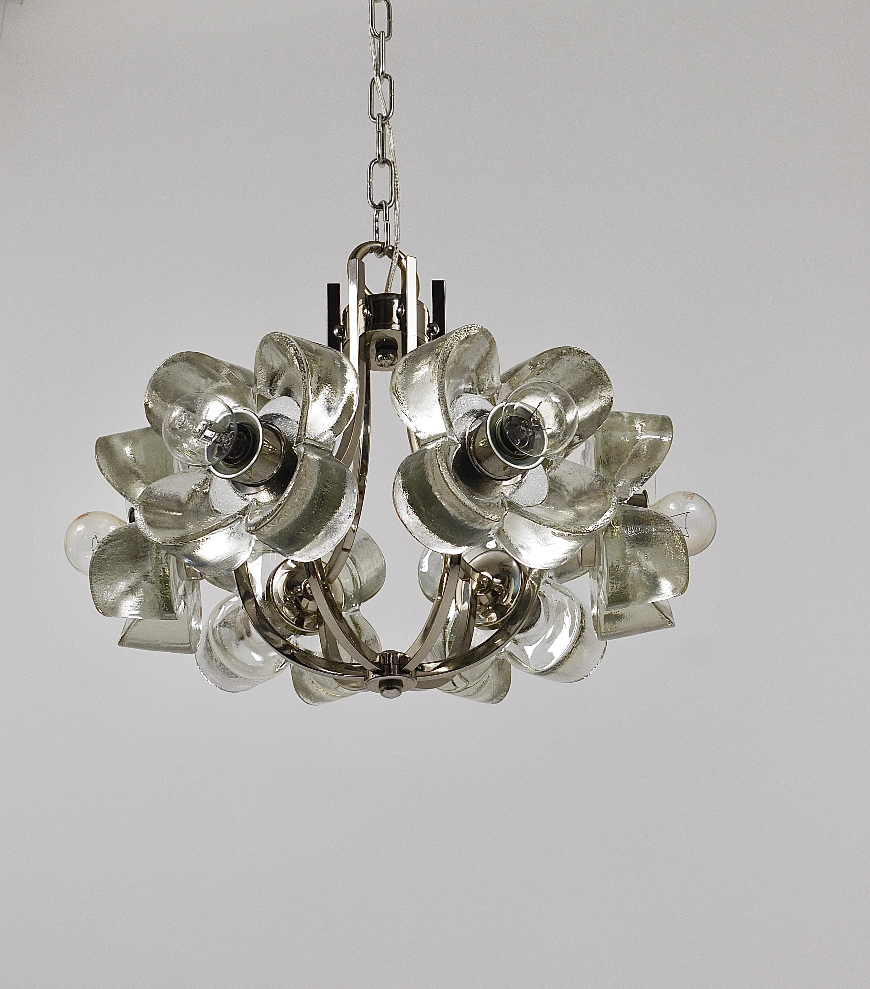 Kalmar Style Crystal Glass Flower Pendant Chandelier by Sische, Germany, 1970s For Sale 6