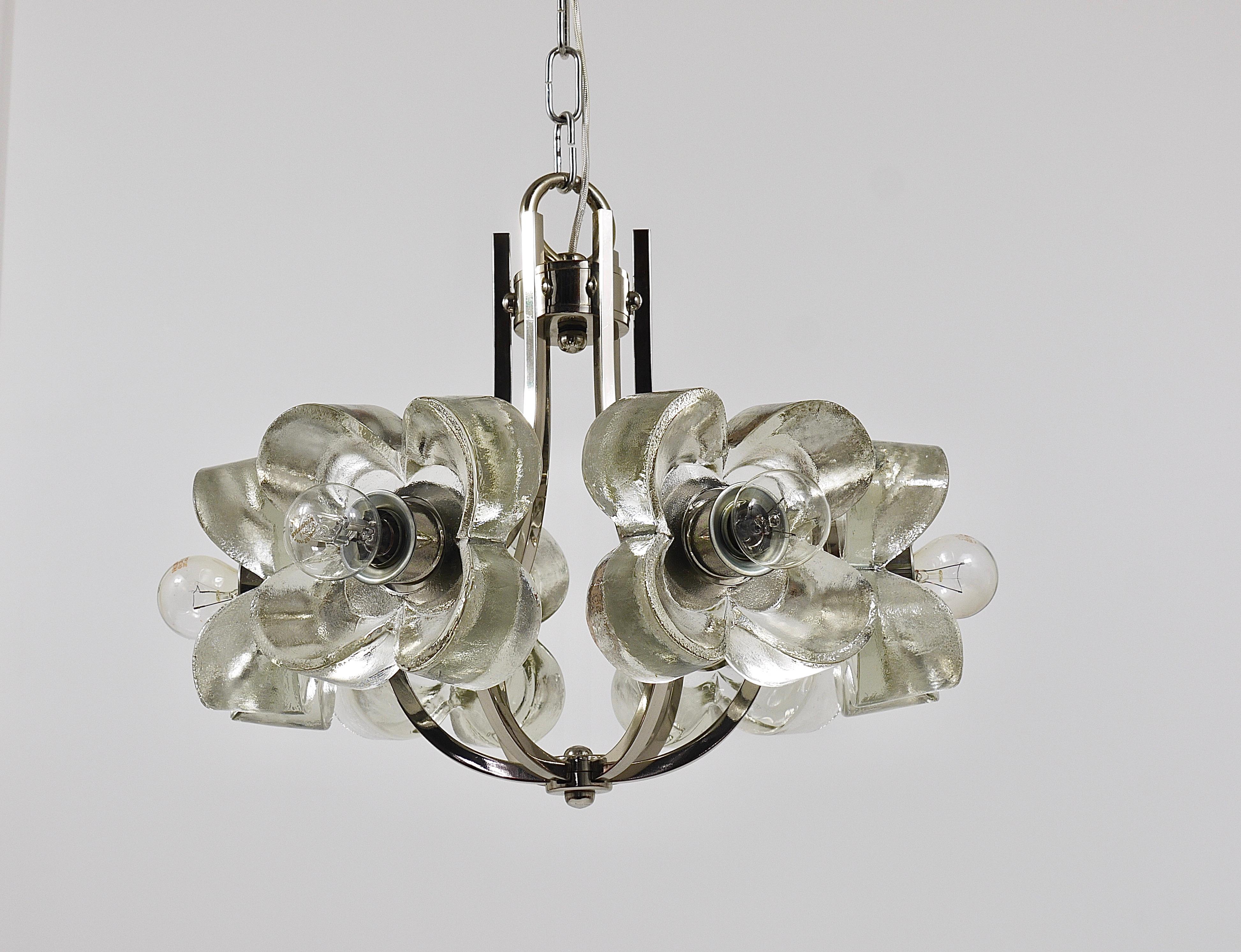 Kalmar Style Crystal Glass Flower Pendant Chandelier by Sische, Germany, 1970s For Sale 7
