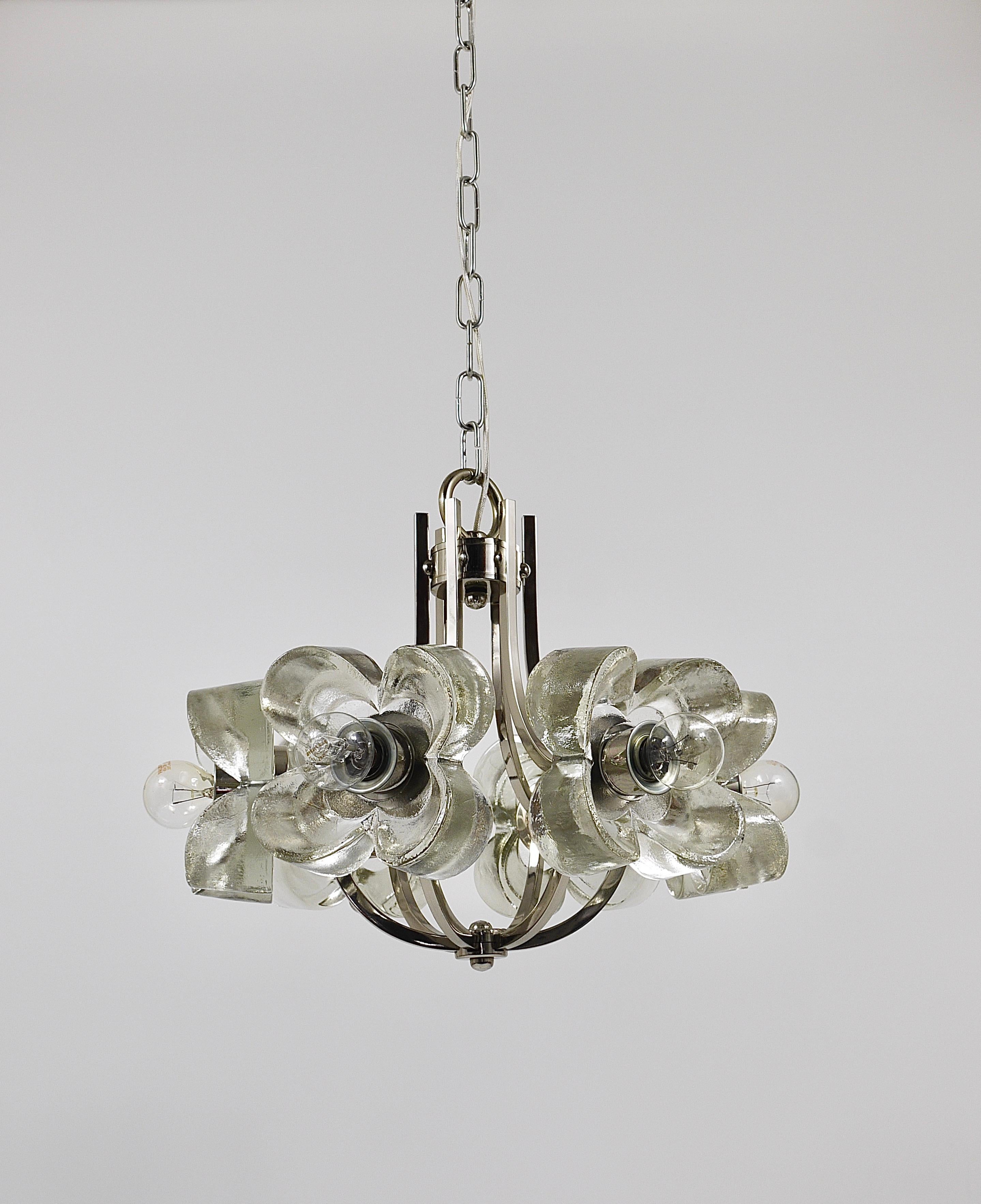 Kalmar Style Crystal Glass Flower Pendant Chandelier by Sische, Germany, 1970s For Sale 8