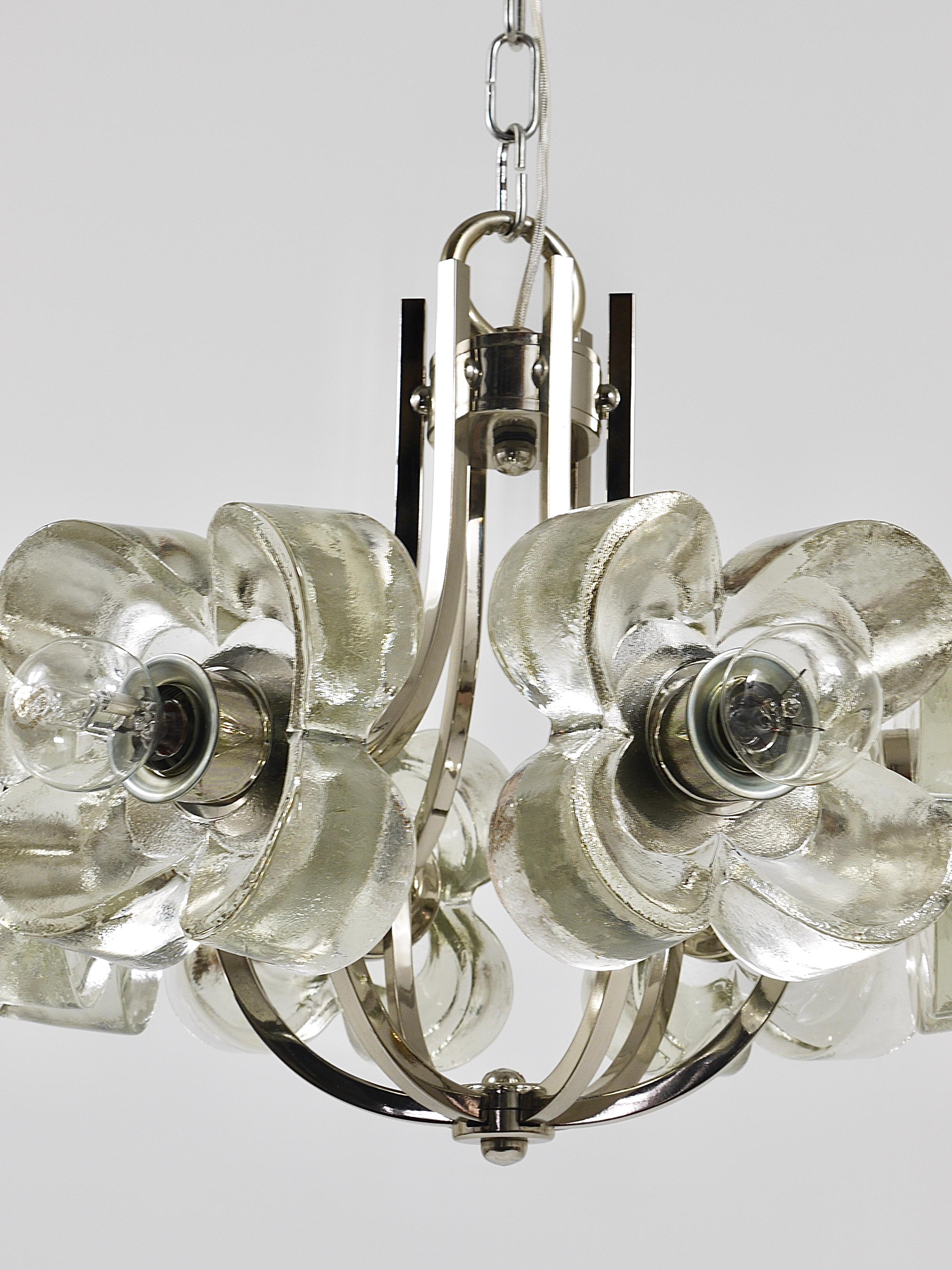 Kalmar Style Crystal Glass Flower Pendant Chandelier by Sische, Germany, 1970s For Sale 10