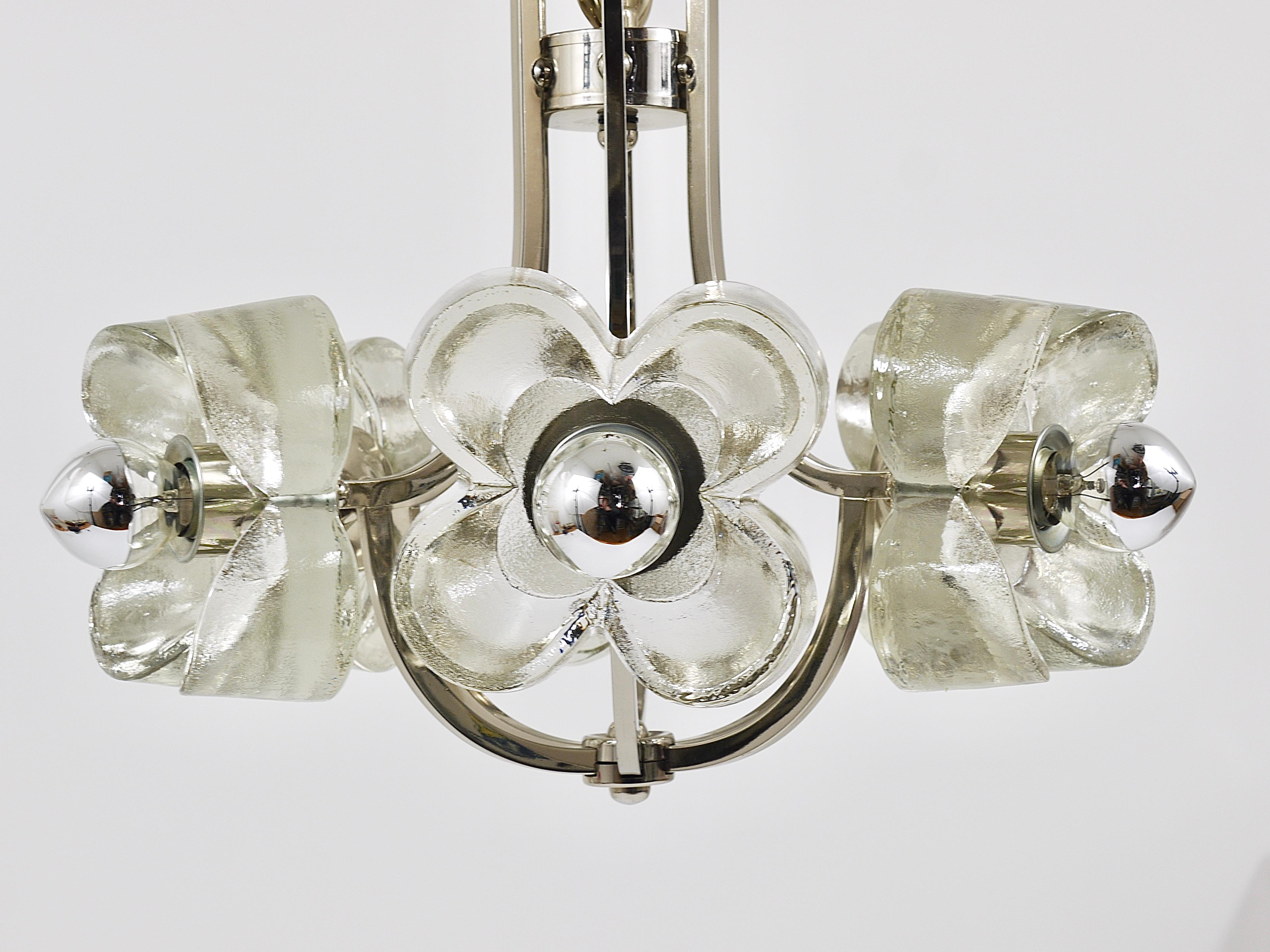 Kalmar Style Crystal Glass Flower Pendant Chandelier by Sische, Germany, 1970s For Sale 12