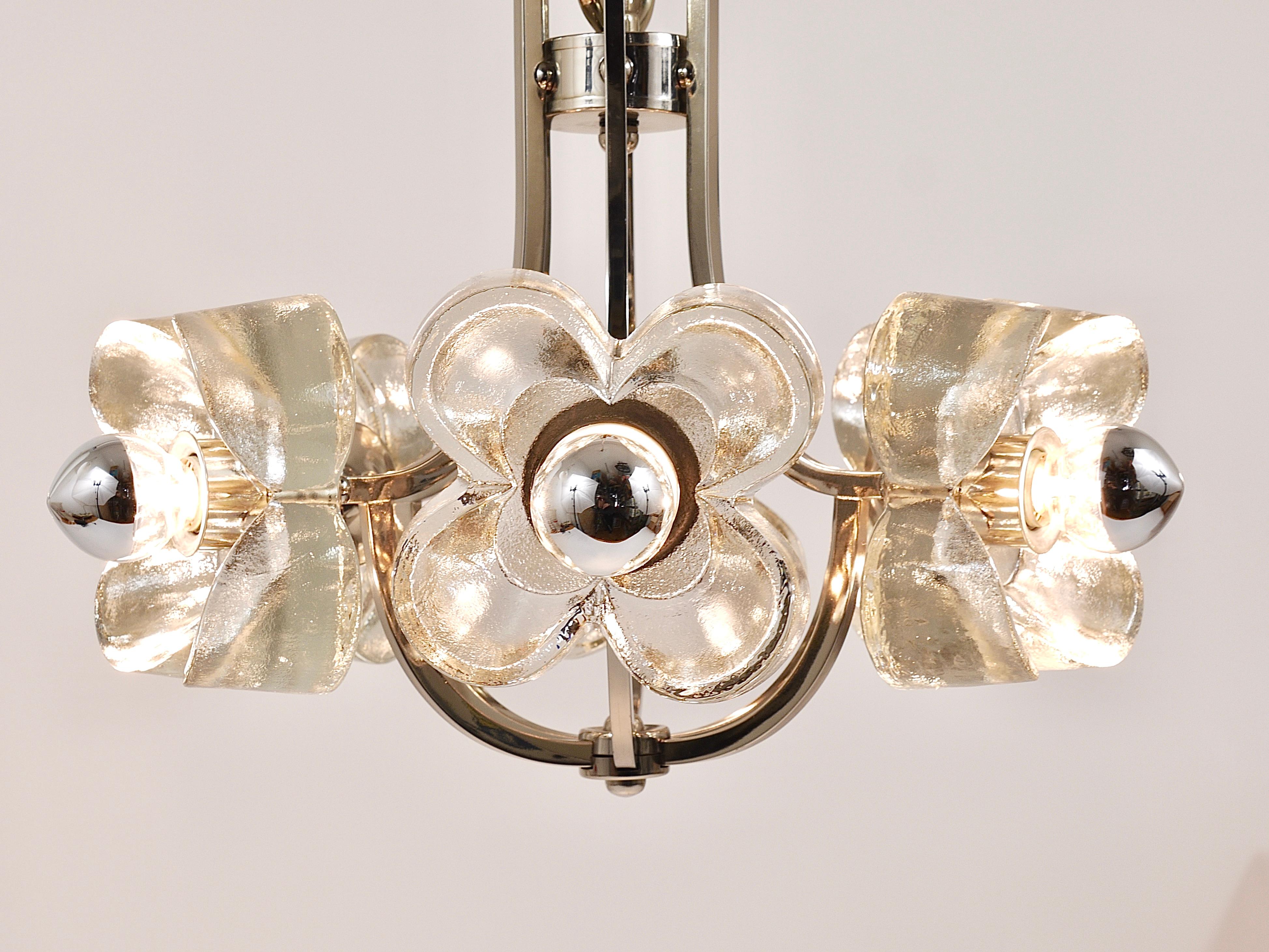 Kalmar Style Crystal Glass Flower Pendant Chandelier by Sische, Germany, 1970s For Sale 13