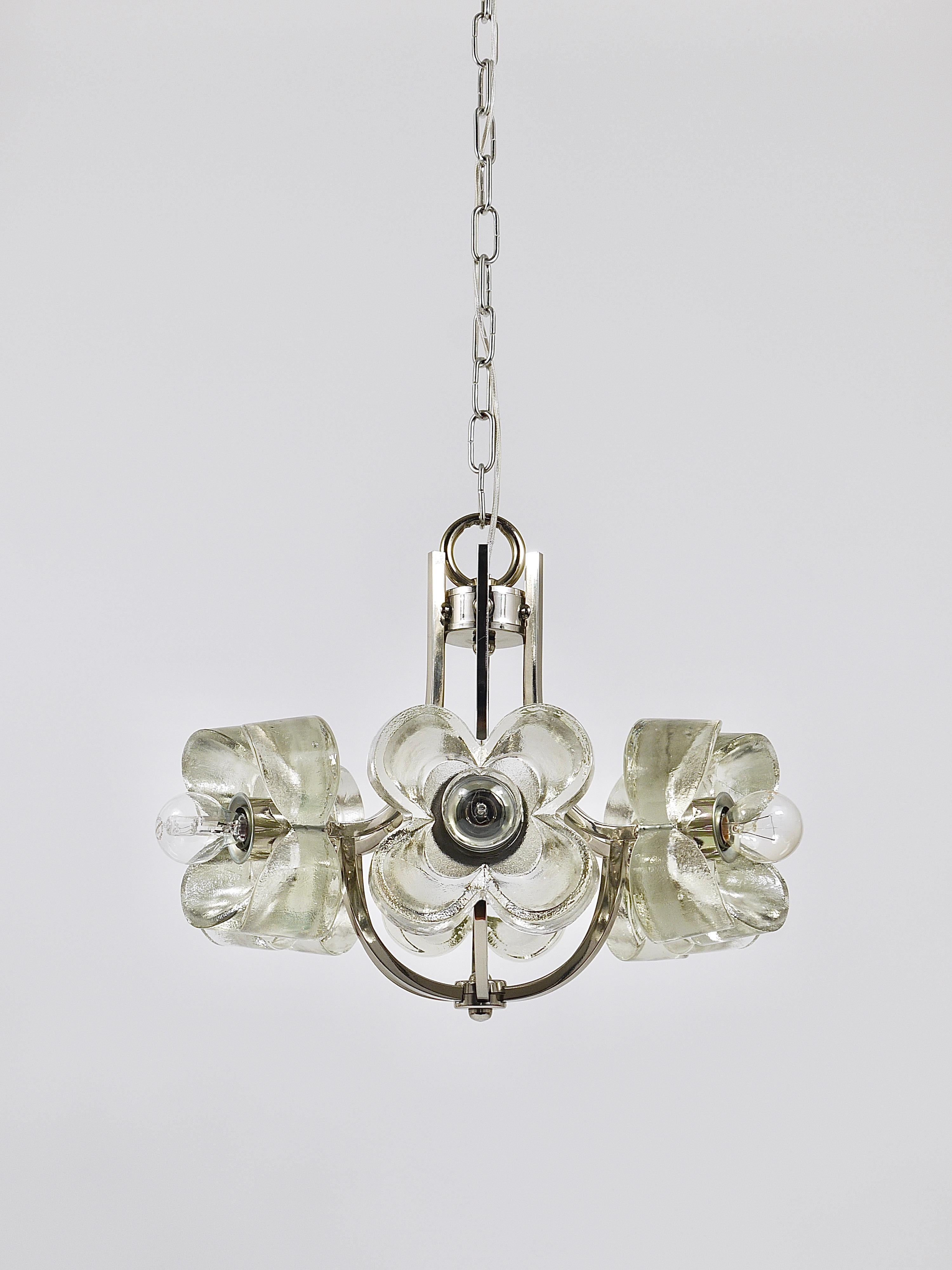 Mid-Century Modern Kalmar Style Crystal Glass Flower Pendant Chandelier by Sische, Germany, 1970s For Sale