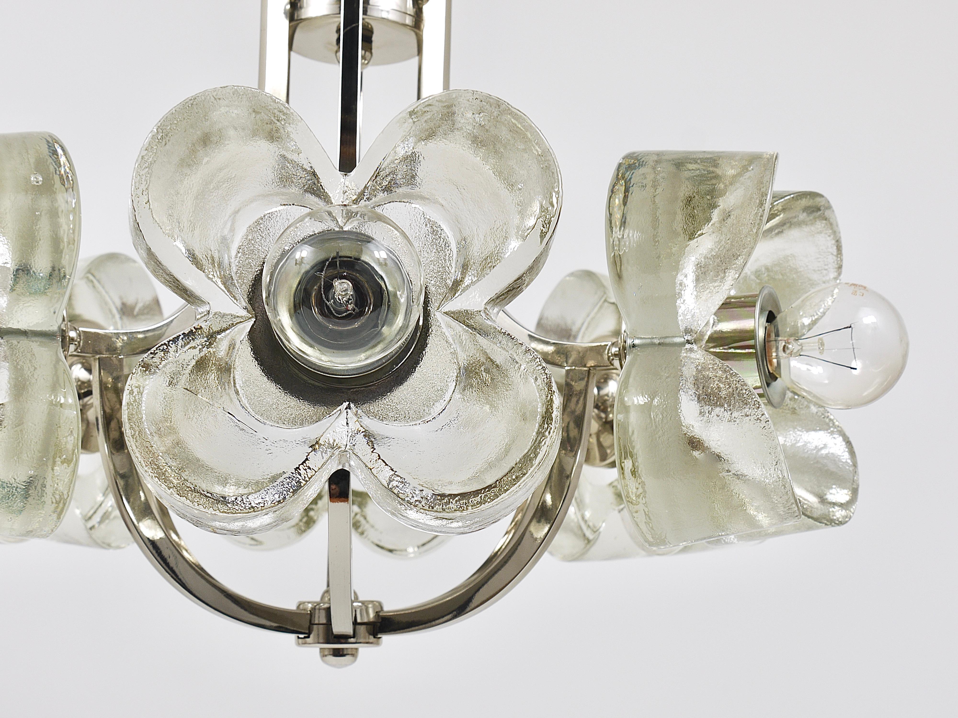 20th Century Kalmar Style Crystal Glass Flower Pendant Chandelier by Sische, Germany, 1970s For Sale