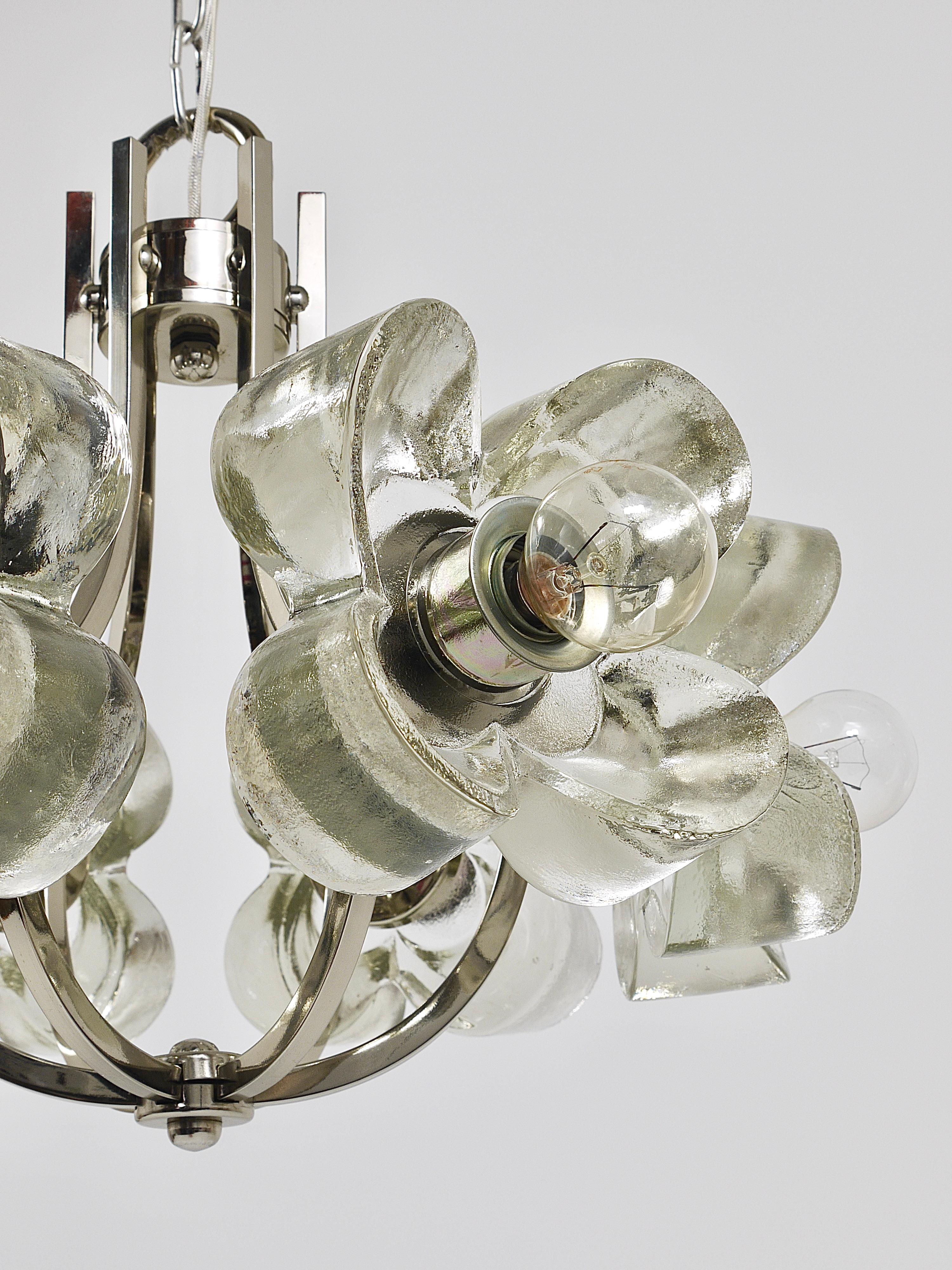 Brass Kalmar Style Crystal Glass Flower Pendant Chandelier by Sische, Germany, 1970s For Sale