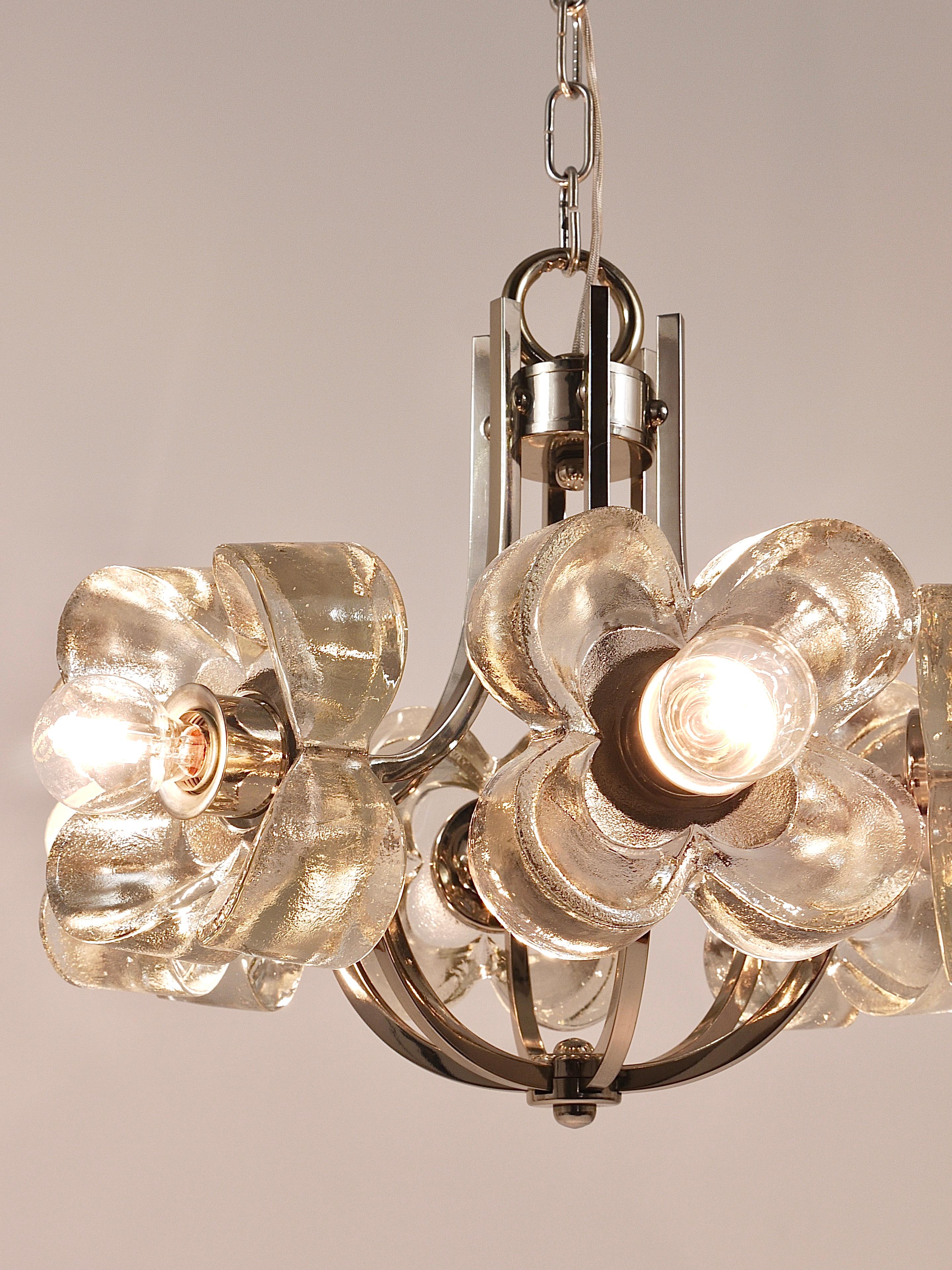 Kalmar Style Crystal Glass Flower Pendant Chandelier by Sische, Germany, 1970s For Sale 2