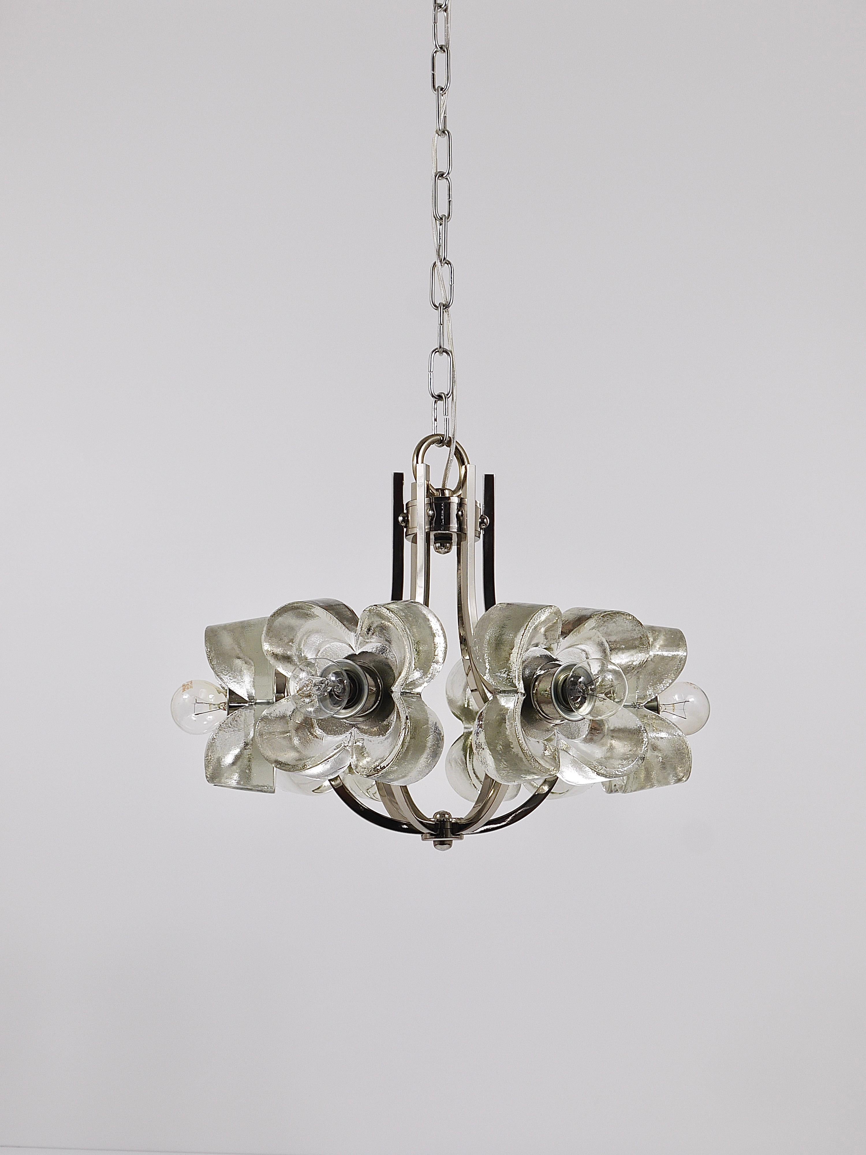 Kalmar Style Crystal Glass Flower Pendant Chandelier by Sische, Germany, 1970s For Sale 3