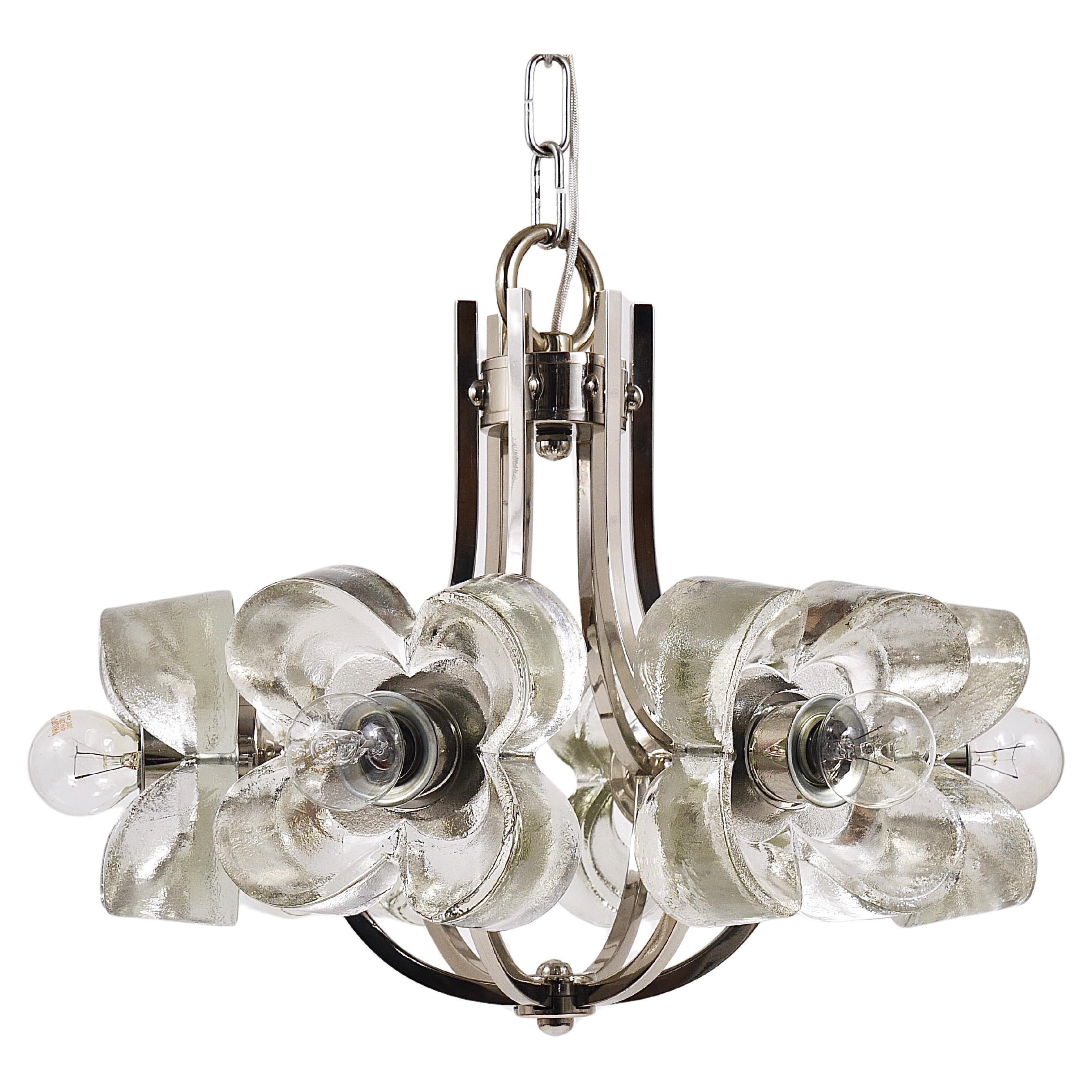 Kalmar Style Crystal Glass Flower Pendant Chandelier by Sische, Germany, 1970s For Sale