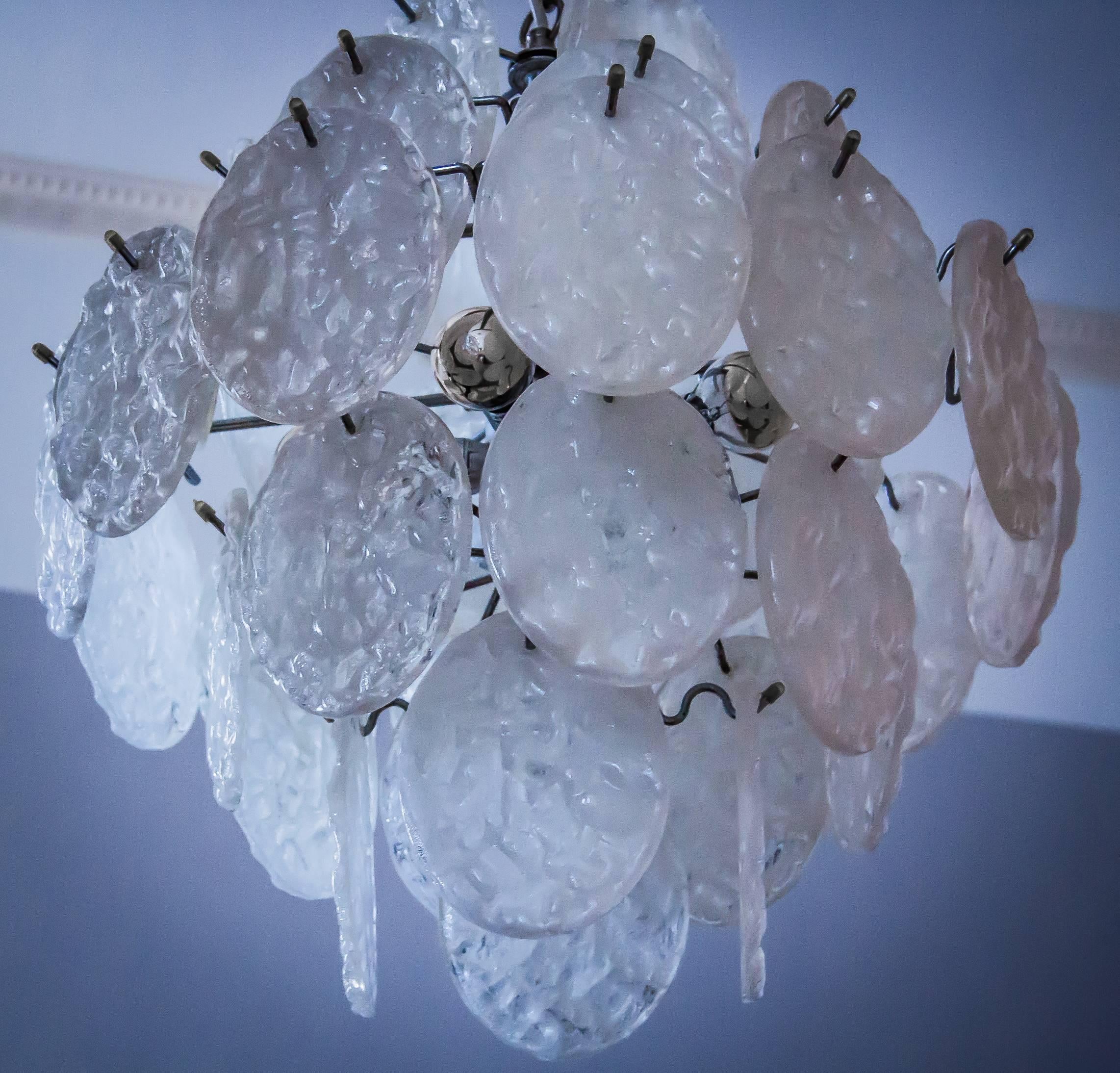 Lucite Kalmar Style Melting Ice Glass Ballroom Chandelier Ceiling Lamp, circa 1970