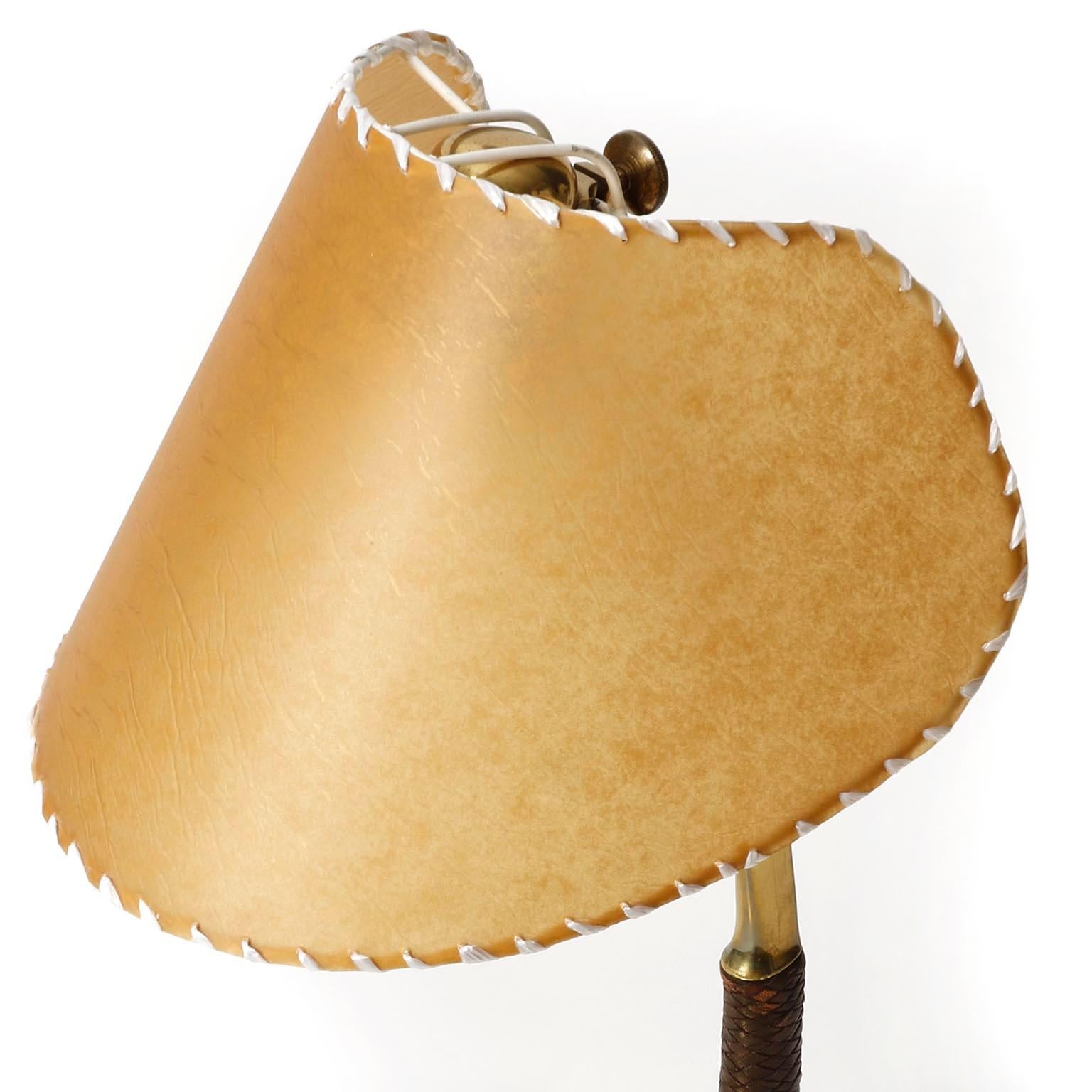 Mid-Century Modern Table Lamp 'Arnold' Mod. 1191 by J.T. Kalmar, Brass Braided Leather, 1960