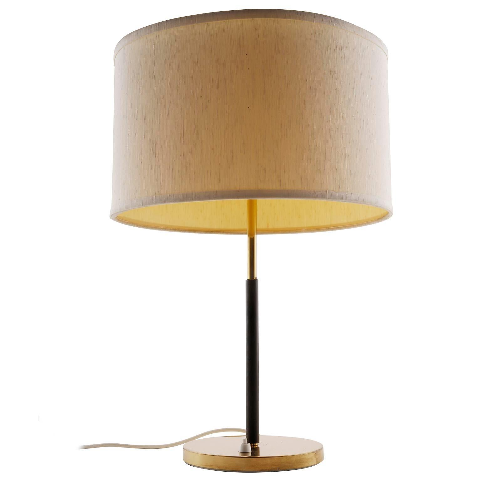 Mid-Century Modern Kalmar Table Lamp, Brass Leather, 1970 For Sale