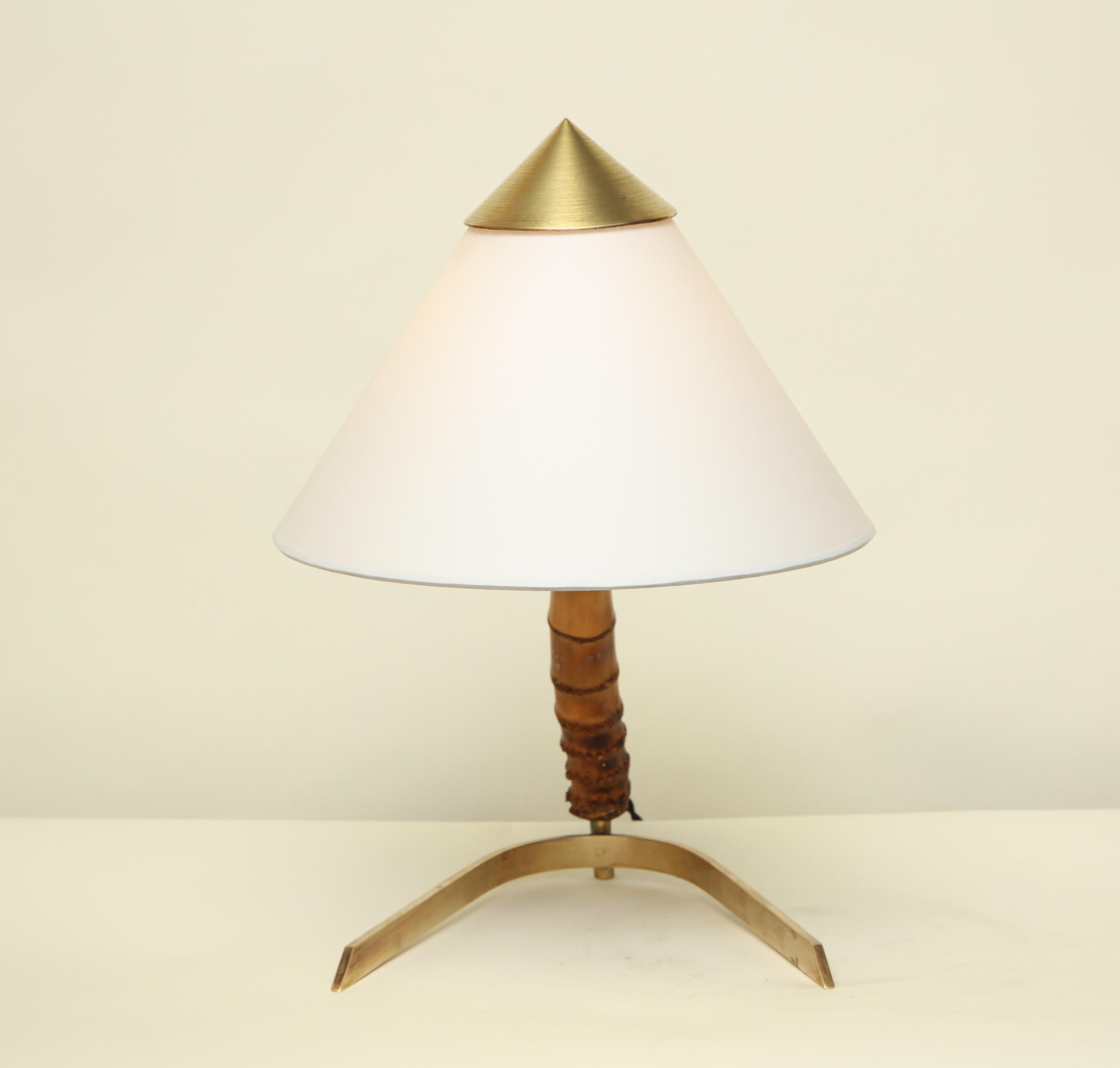 Austrian Kalmar Table Lamp Mid-Century Modern Bamboo Brass Austria, 1950s For Sale
