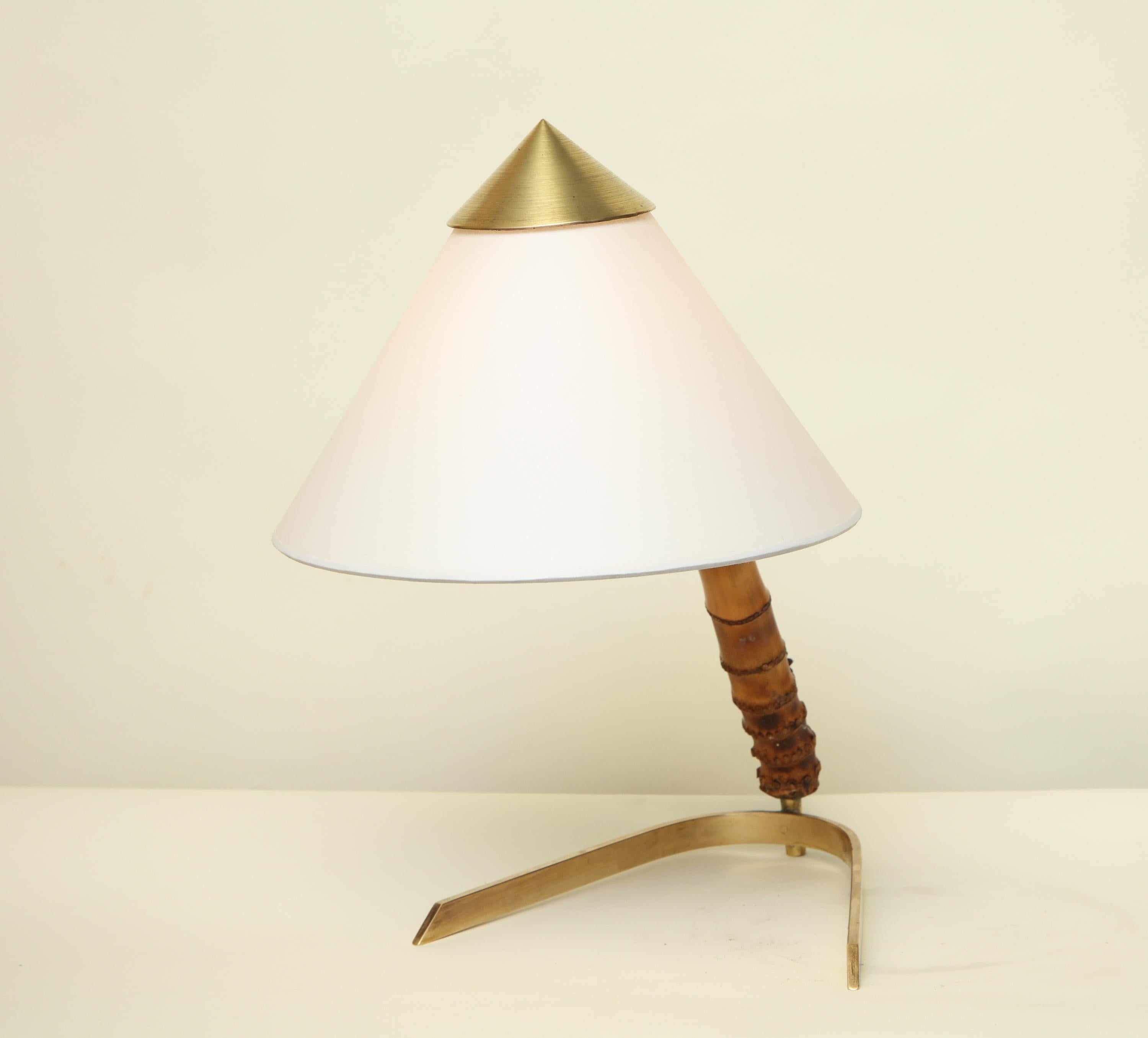 Mid-20th Century Kalmar Table Lamp Mid-Century Modern Bamboo Brass Austria, 1950s For Sale