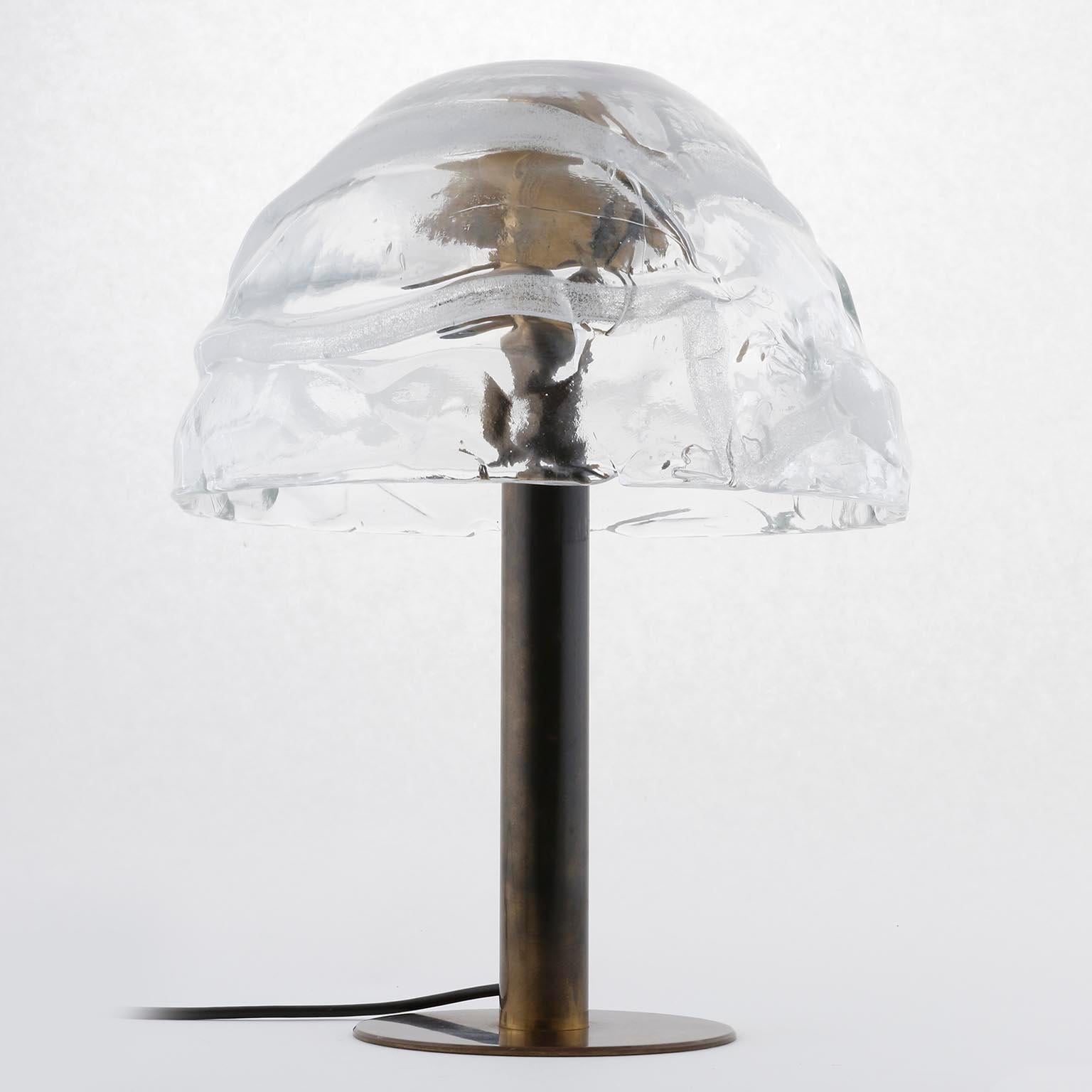 Mid-Century Modern Kalmar Table Lamp Model 'Dom', Murano Glass Shade Patinated Brass, 1970s
