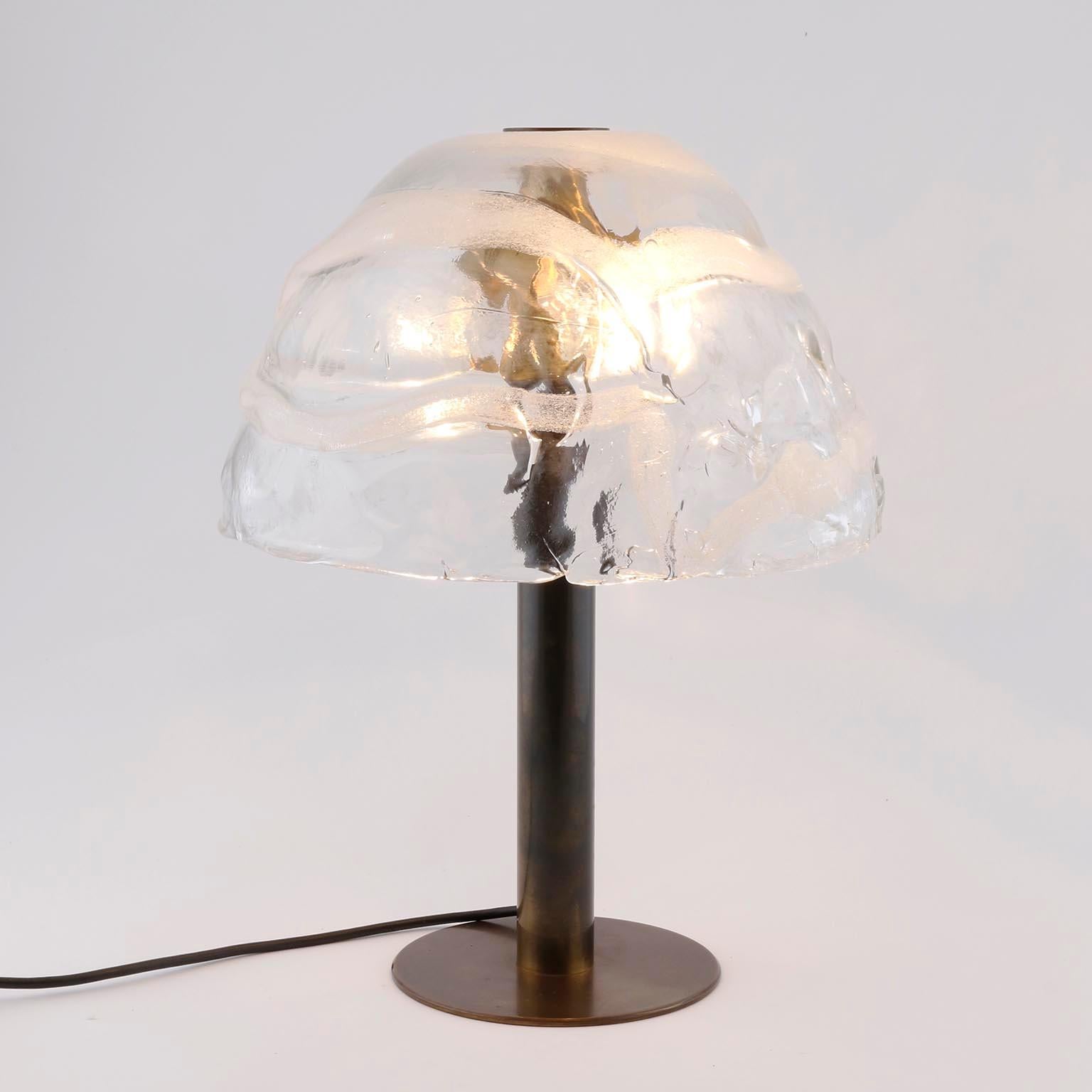 Austrian Kalmar Table Lamp Model 'Dom', Murano Glass Shade Patinated Brass, 1970s