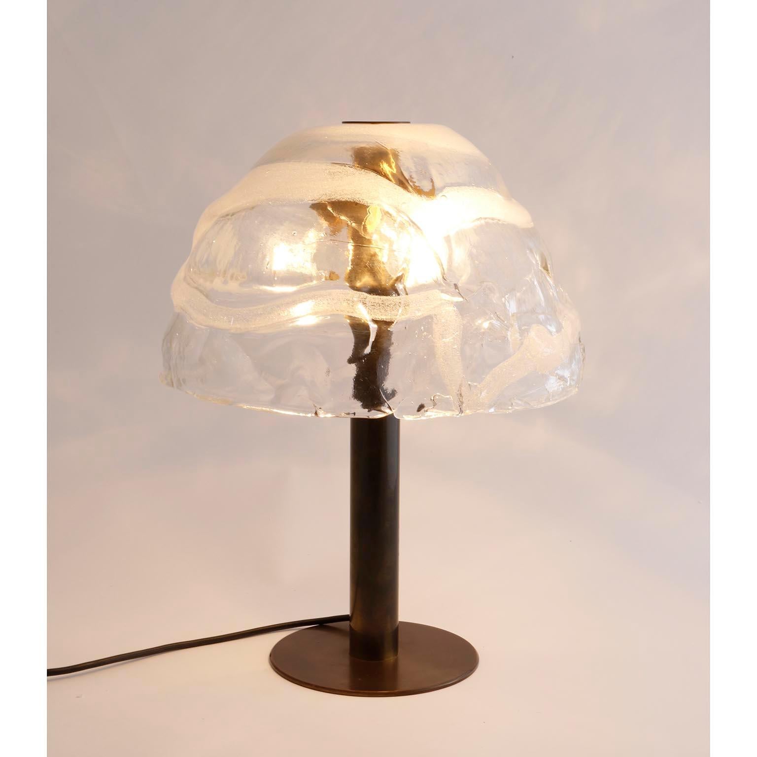 Late 20th Century Kalmar Table Lamp Model 'Dom', Murano Glass Shade Patinated Brass, 1970s