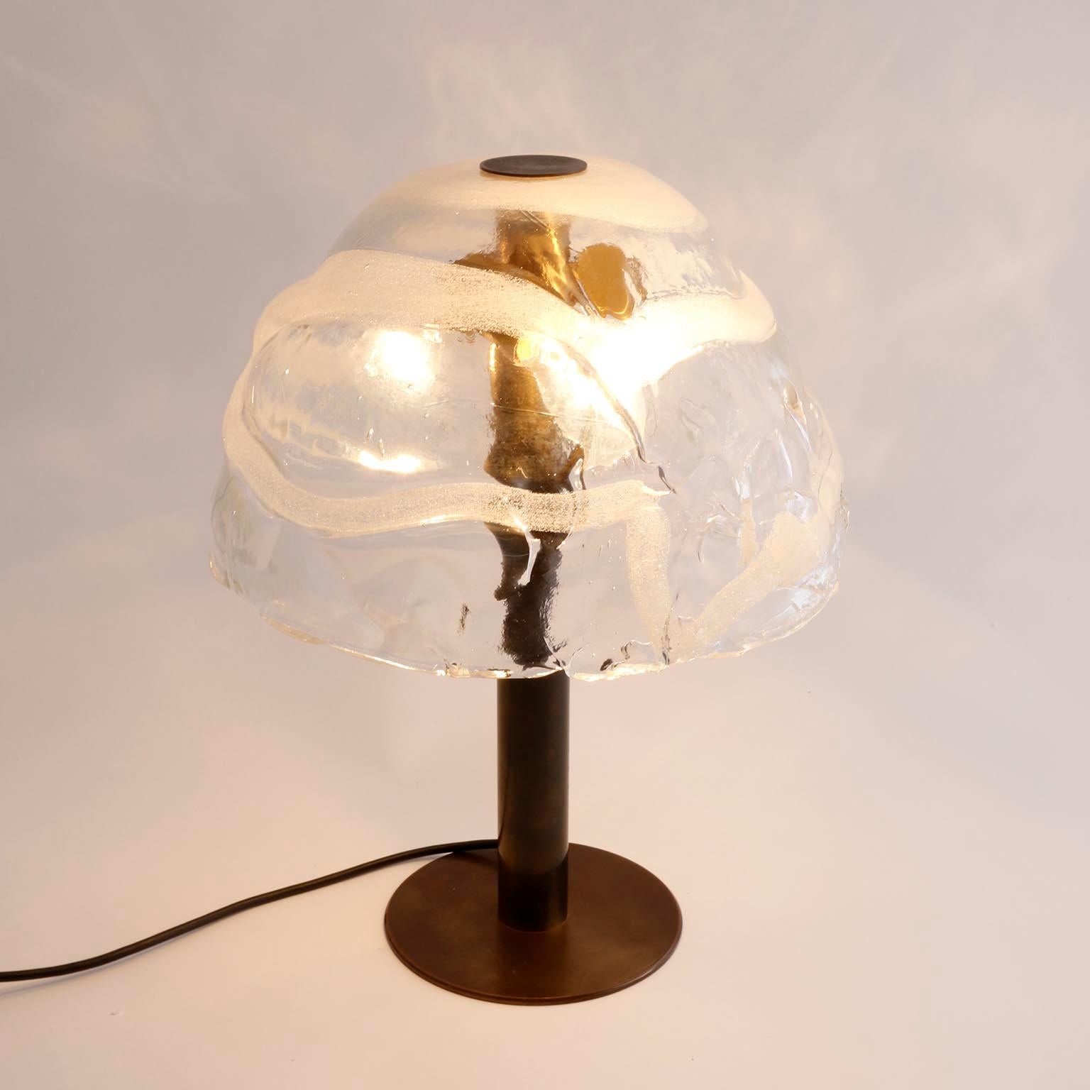 Kalmar Table Lamp Model 'Dom', Murano Glass Shade Patinated Brass, 1970s 1