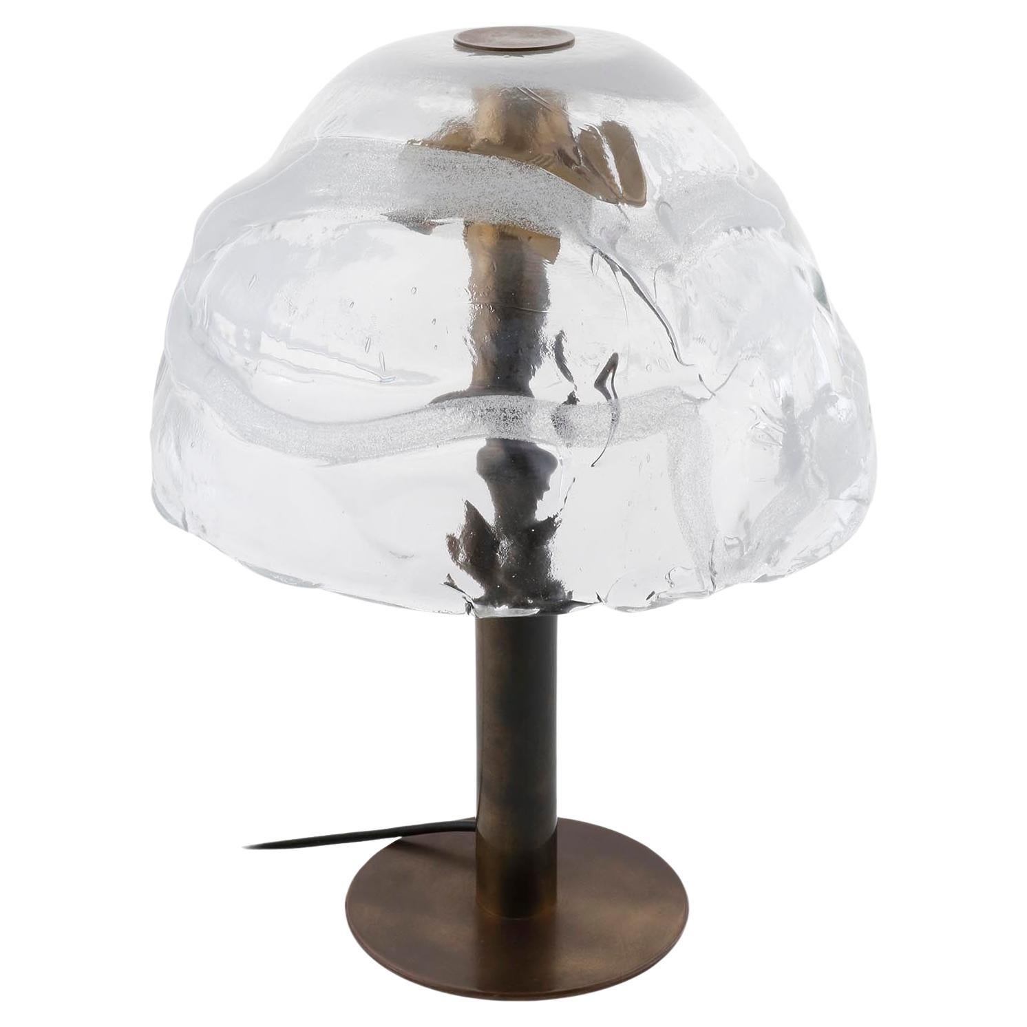 Kalmar Table Lamp Model 'Dom', Murano Glass Shade Patinated Brass, 1970s