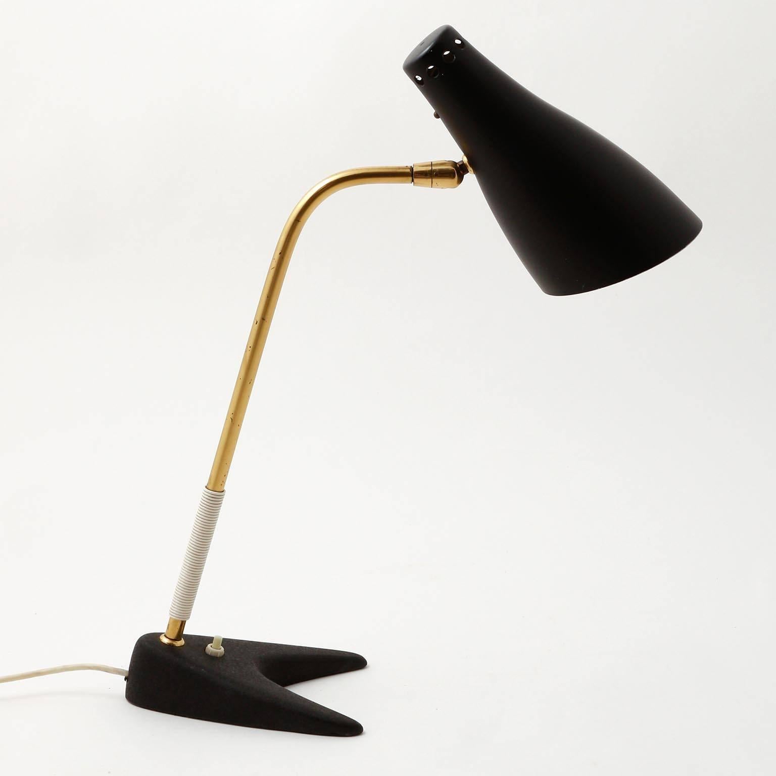 Mid-Century Modern Kalmar Table Lamp 'Stilfix' No. 1257 Swivel Top, Brass Cast Iron, 1960