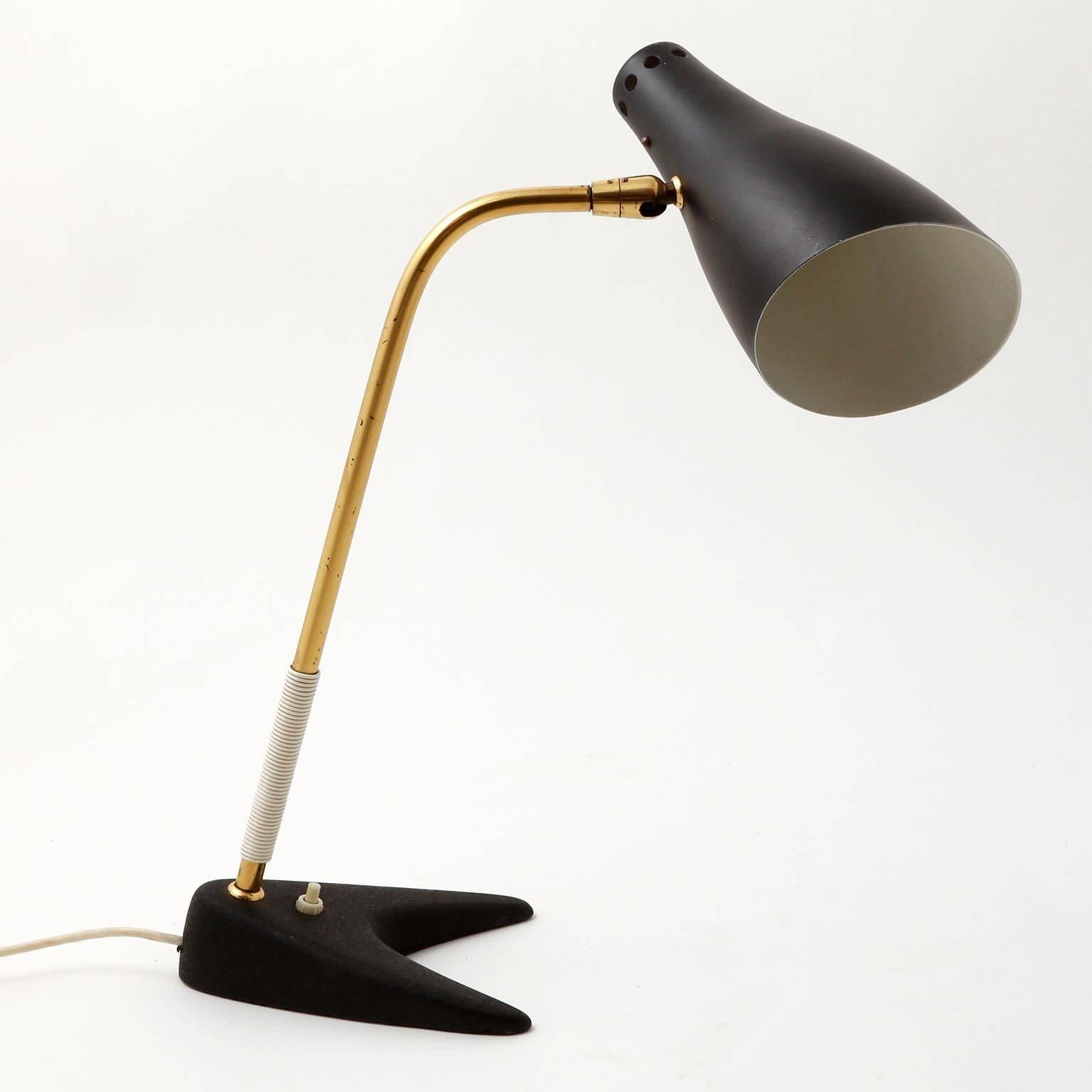 Painted Kalmar Table Lamp 'Stilfix' No. 1257 Swivel Top, Brass Cast Iron, 1960