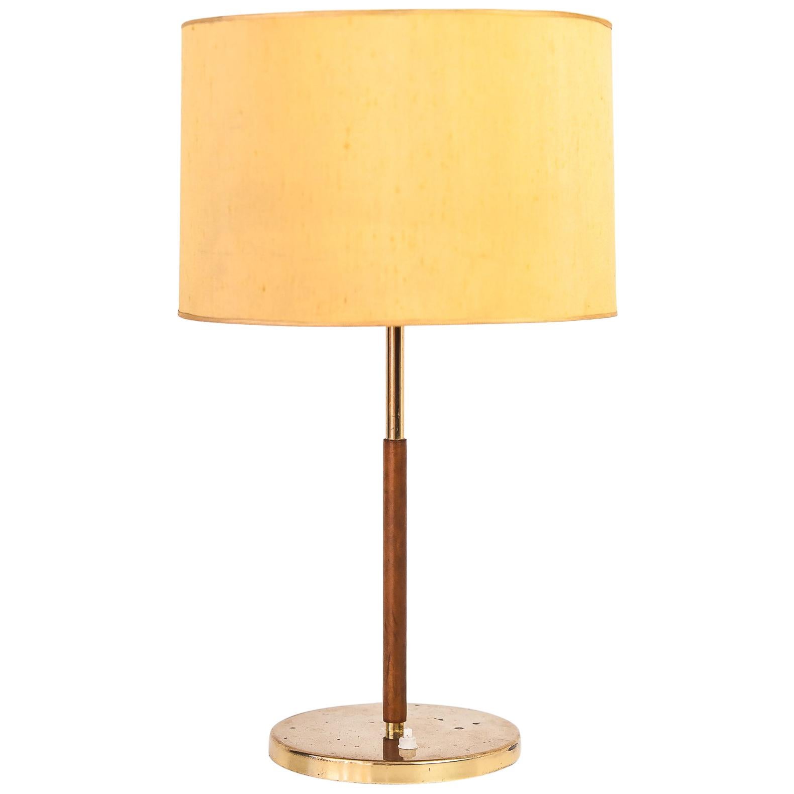 Kalmar Table Lamps with Leather Covered Stem and Yellow Shade, Austria, 1950s