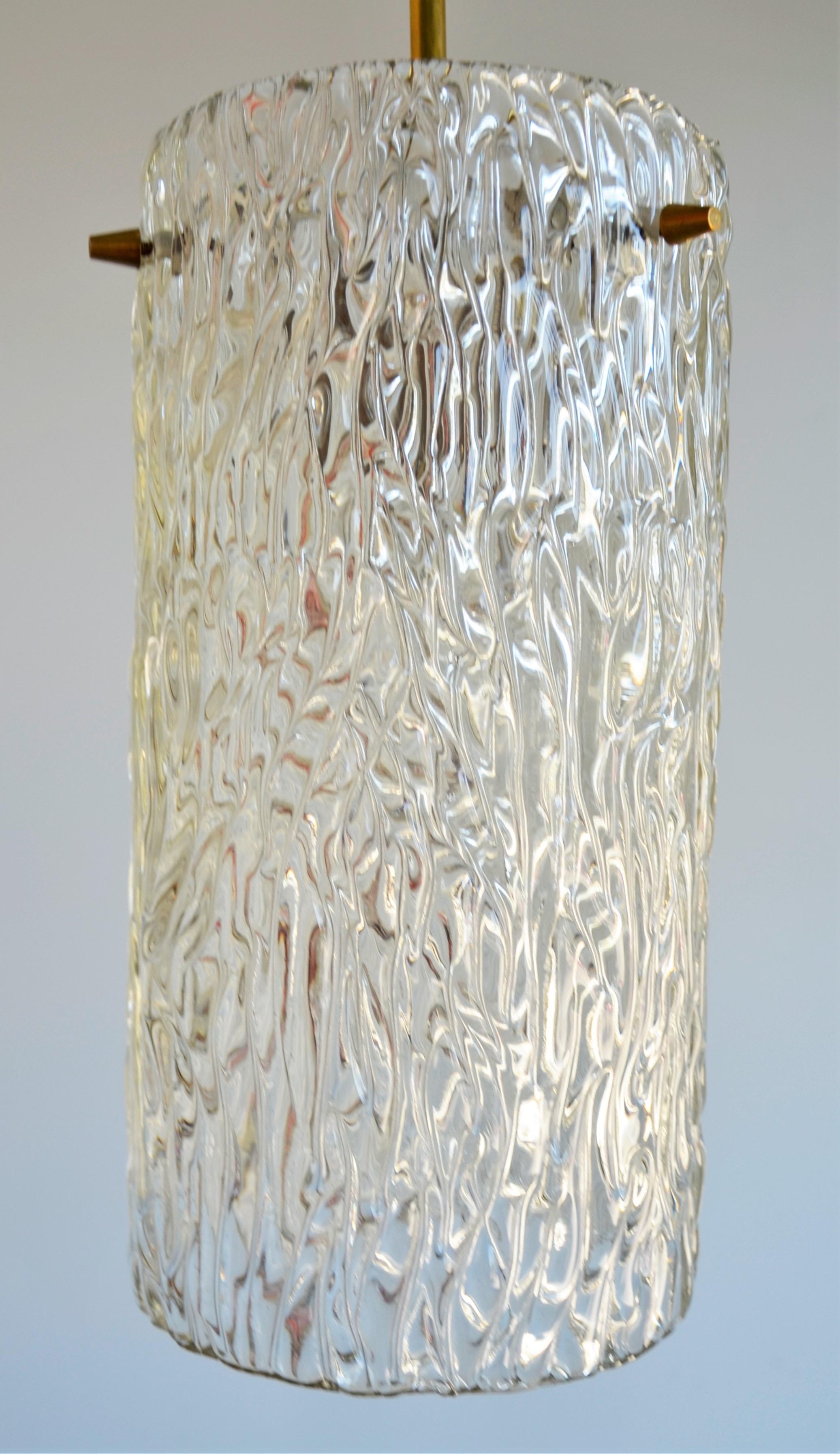 Kalmar Textured Clear Crystal Glass with Brass Accents Pendant or Chandelier For Sale 5