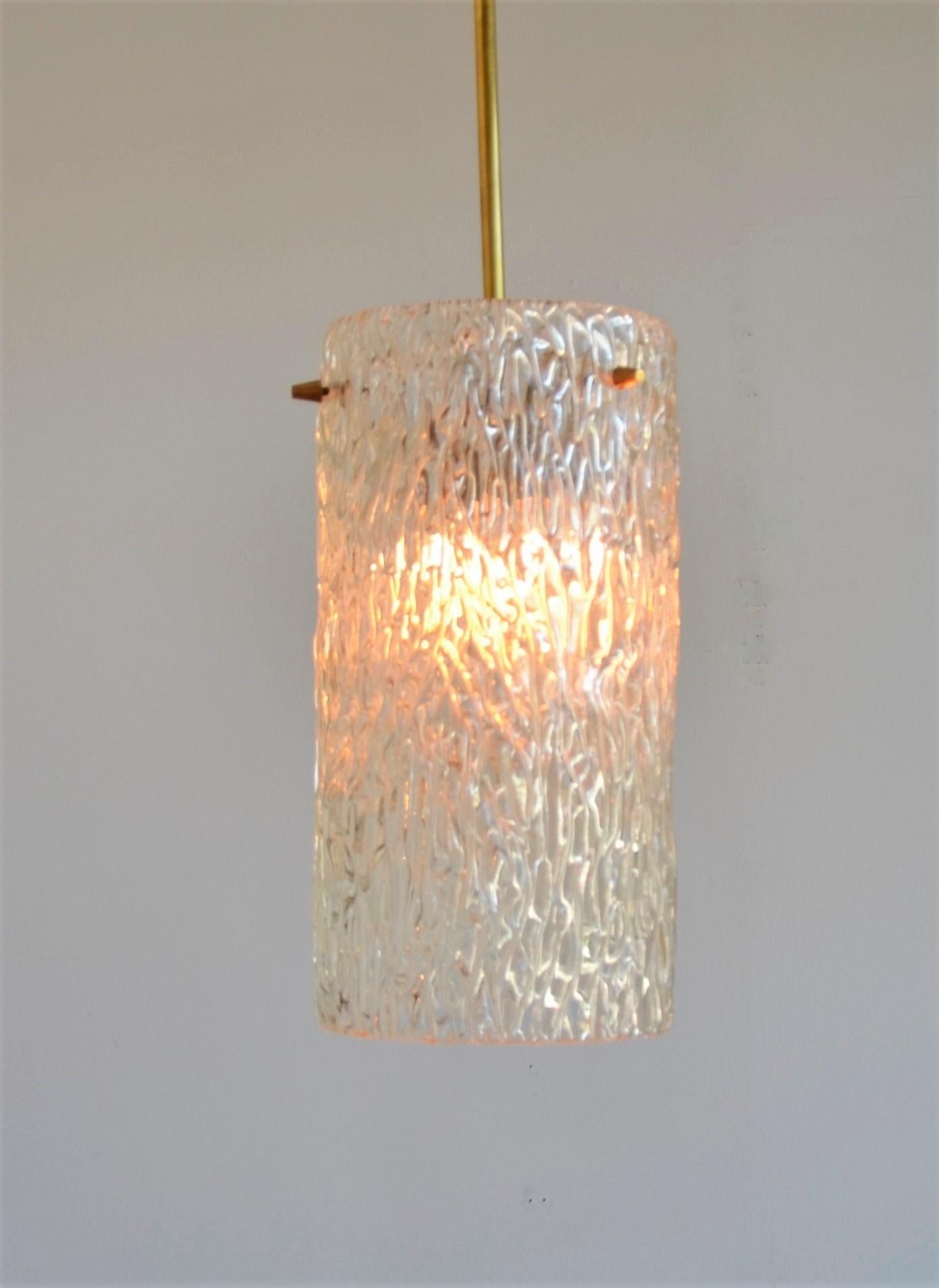 Kalmar Textured Clear Crystal Glass with Brass Accents Pendant or Chandelier For Sale 9