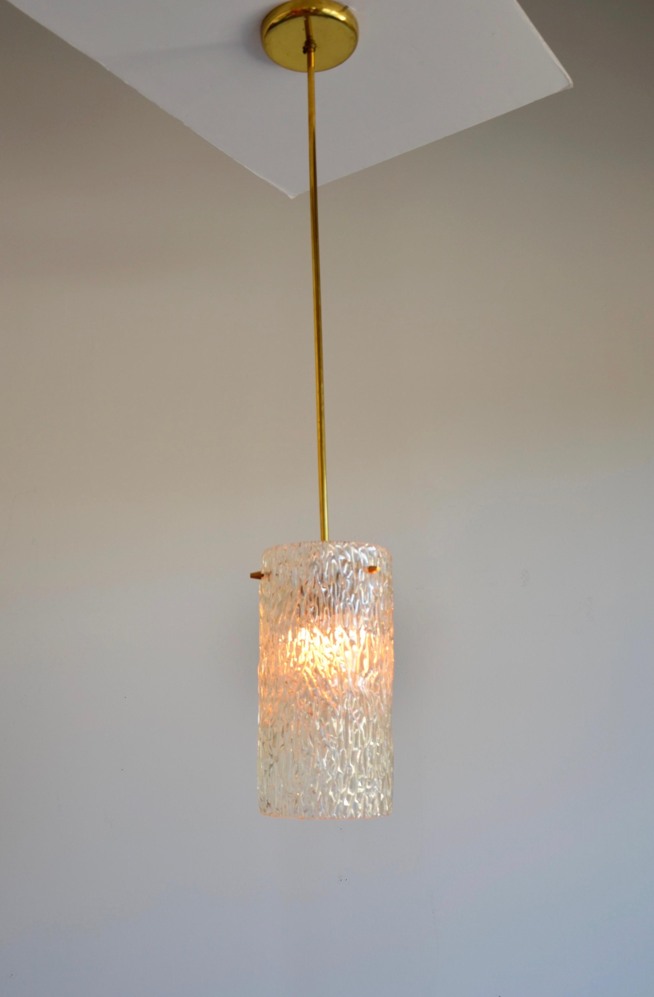 Kalmar Textured Clear Crystal Glass with Brass Accents Pendant or Chandelier For Sale 10