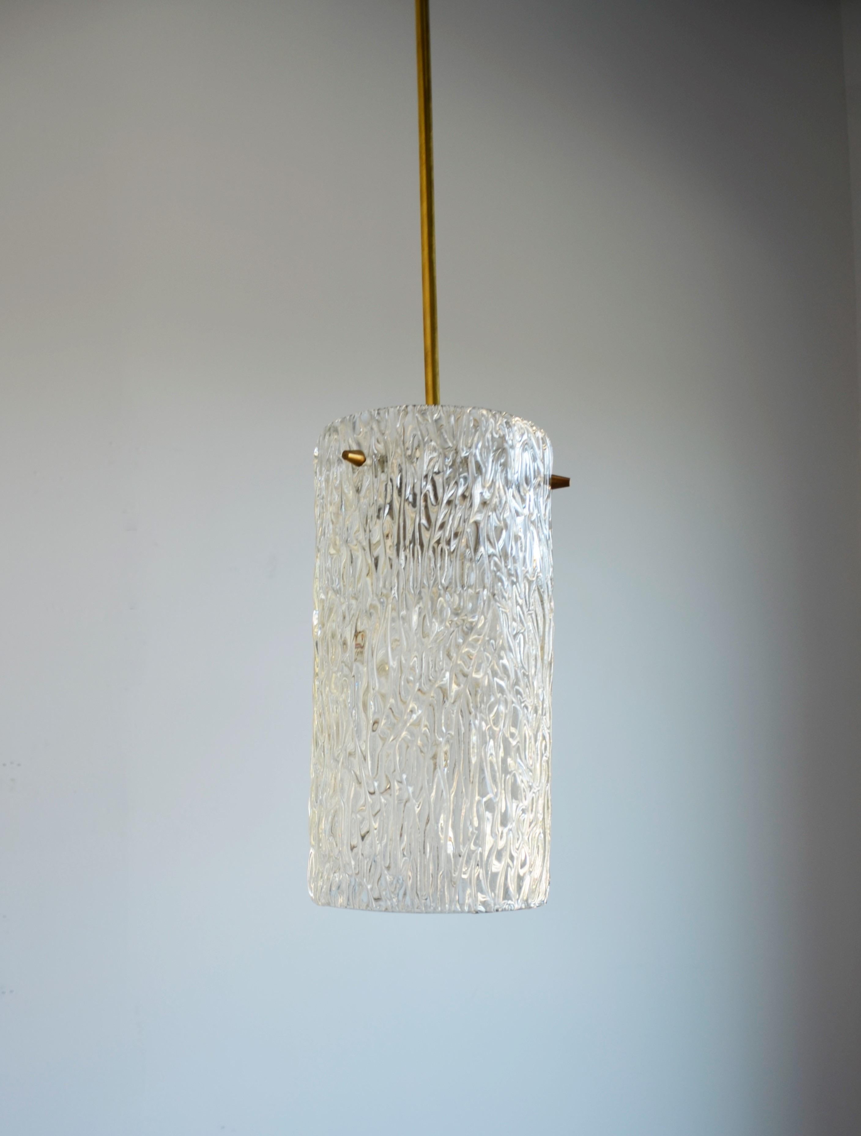 Austrian Kalmar Textured Clear Crystal Glass with Brass Accents Pendant or Chandelier For Sale