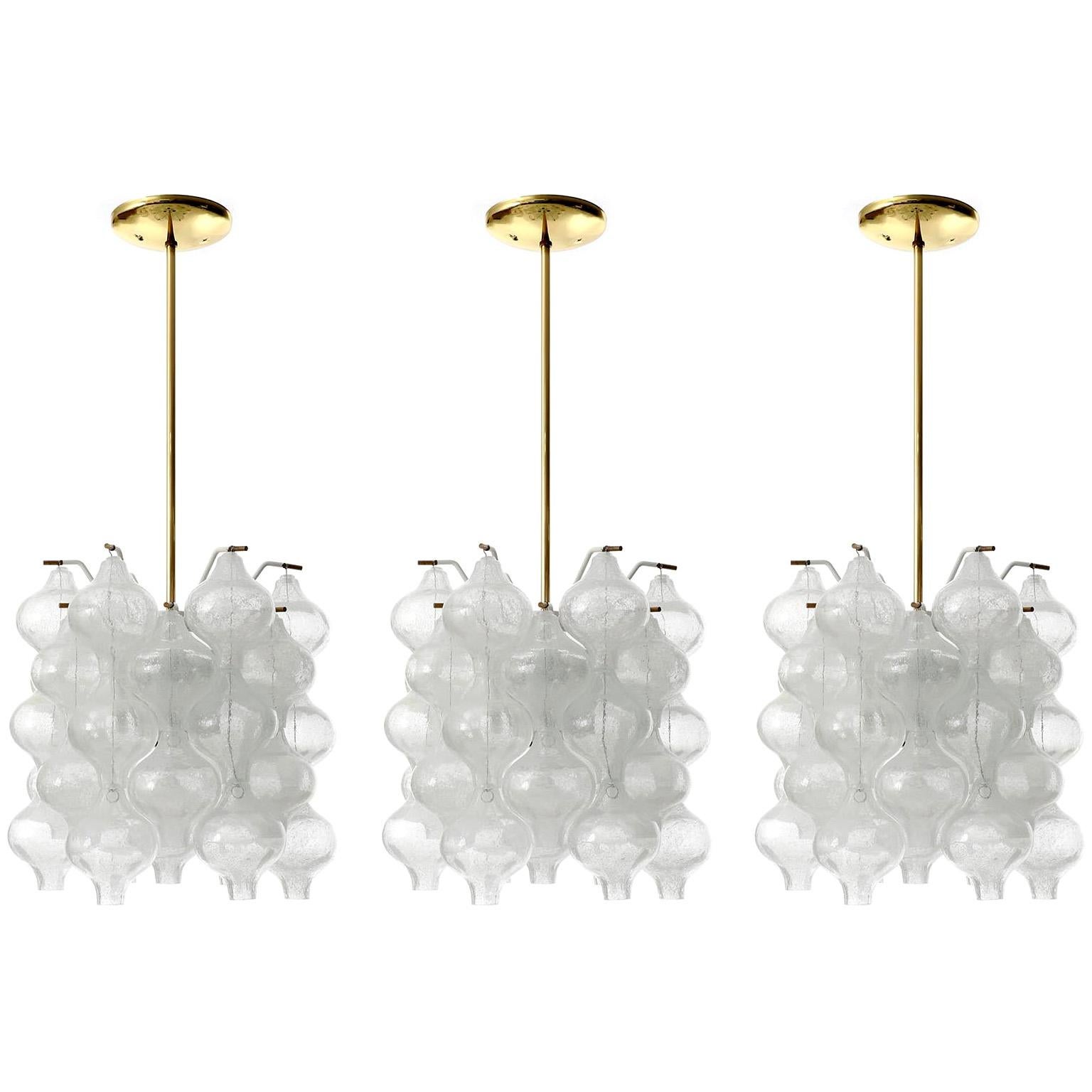 Austrian Kalmar 'Tulipan' Chandelier Pendant Light, Glass Brass, 1970, One of Two