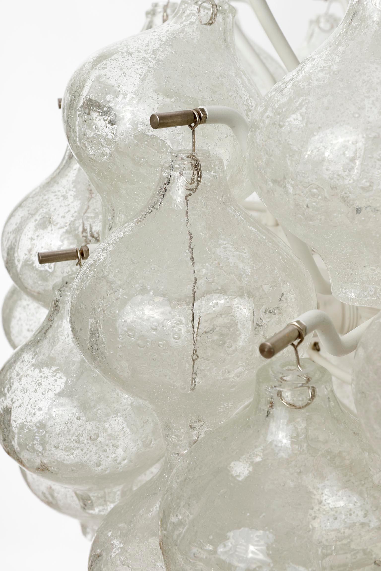 Art Glass Kalmar Tulipan Chandelier Pendant Light, Glass Nickel White Metal, 1970s, 1 of 2 For Sale