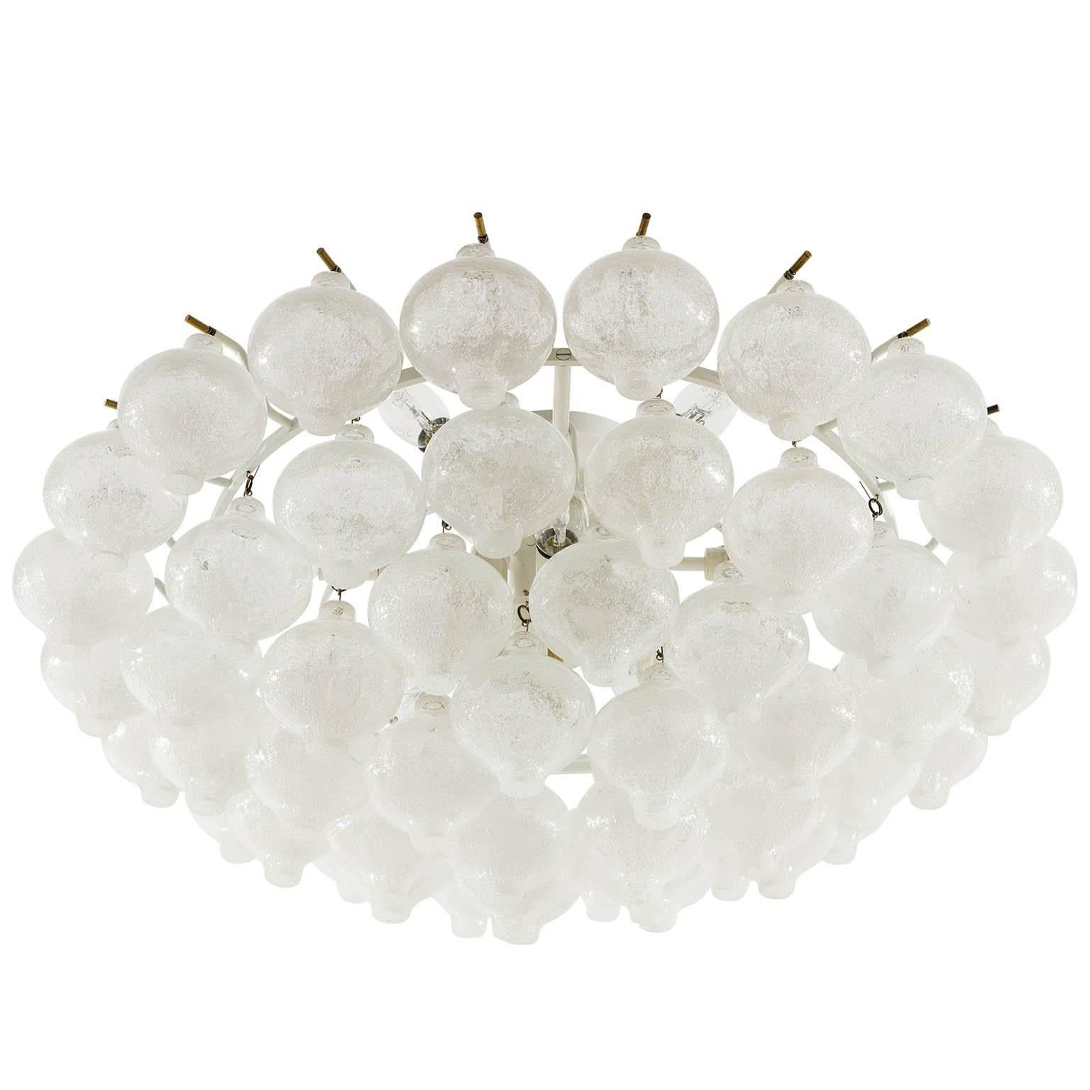 Mid-Century Modern Kalmar 'Tulipan' Flush Mount Light Chandelier, Murano Glass Brass, 1970