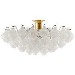 Kalmar 'Tulipan' Flush Mount Light Chandelier, Murano Glass Brass, 1970