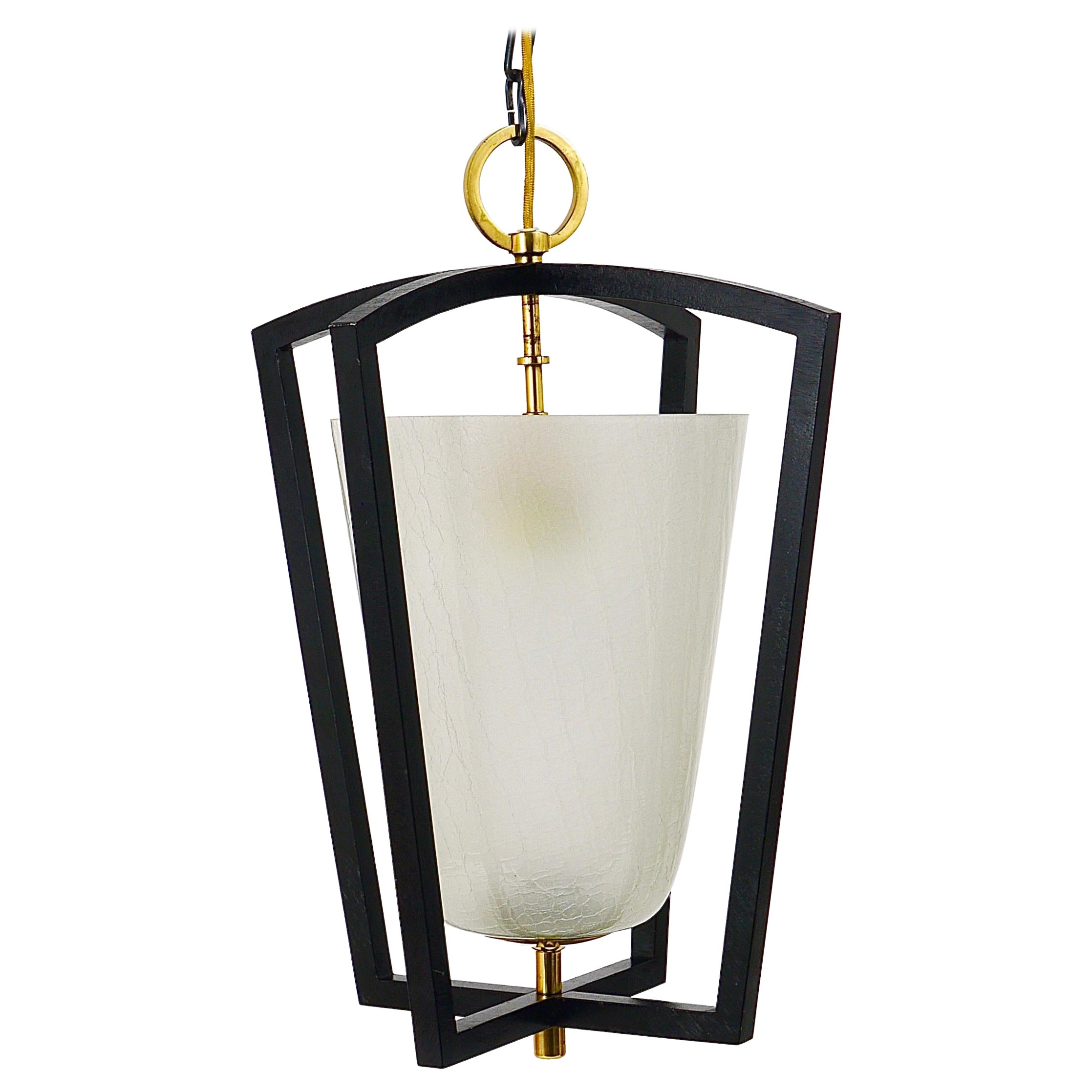 Kalmar Vienna Brass Lantern Midcentury Pendant Lamp, Austria, 1950s