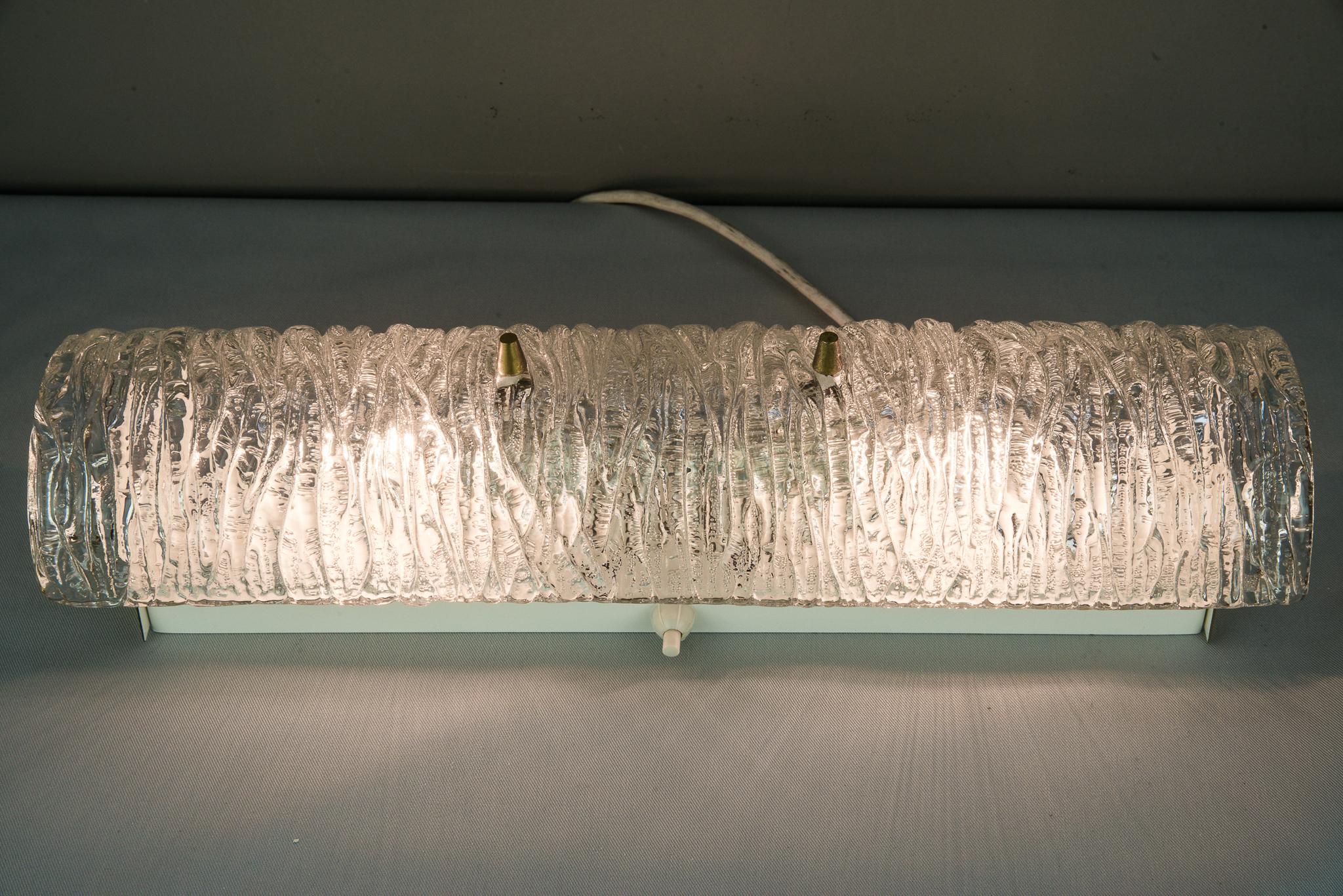 Metal Kalmar Wall Lamp circa 1950s with Frosted Glass For Sale