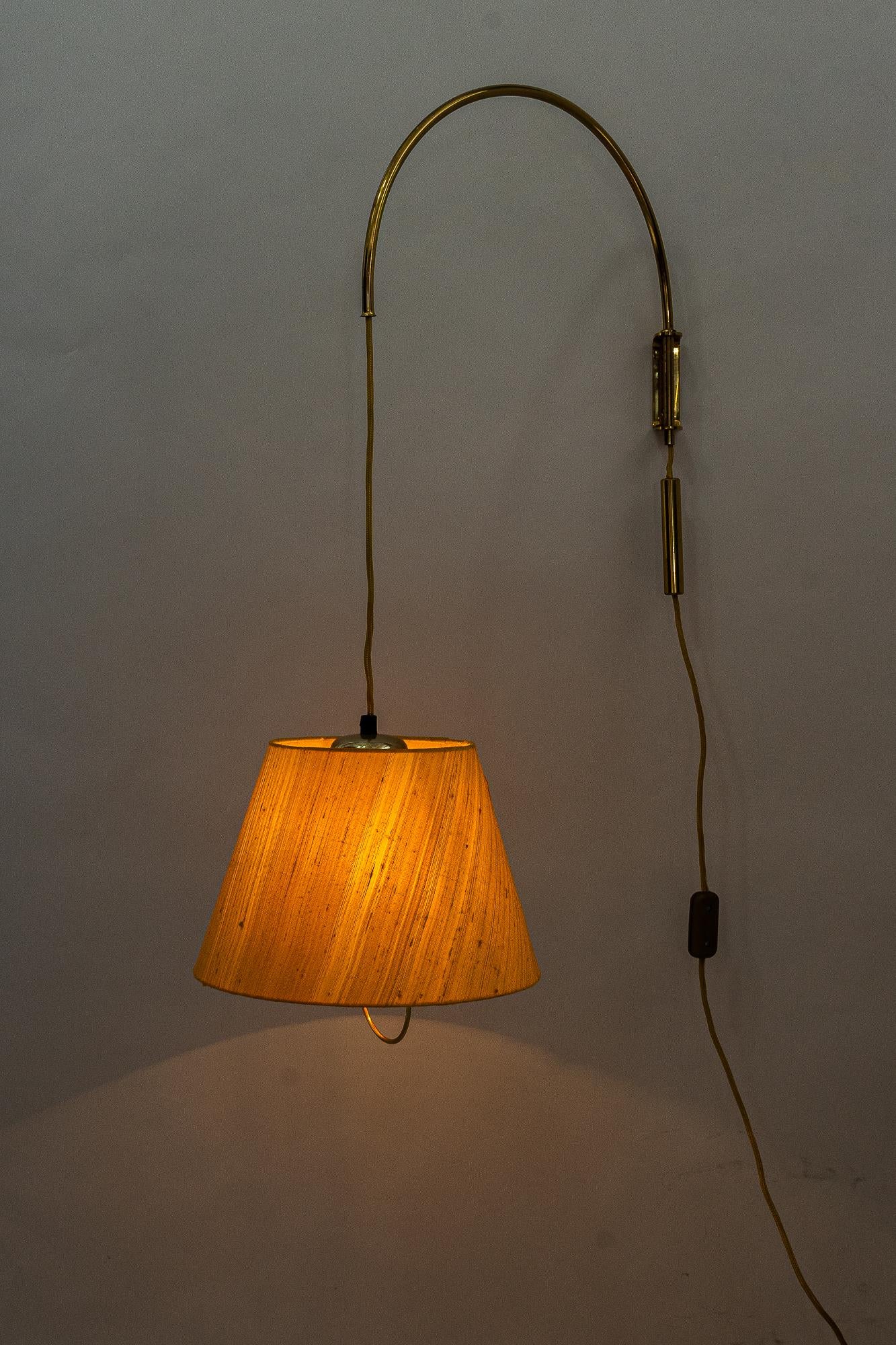 Mid-20th Century Kalmar Wall Lamp with Original Fabric Shade, Around 1950s For Sale