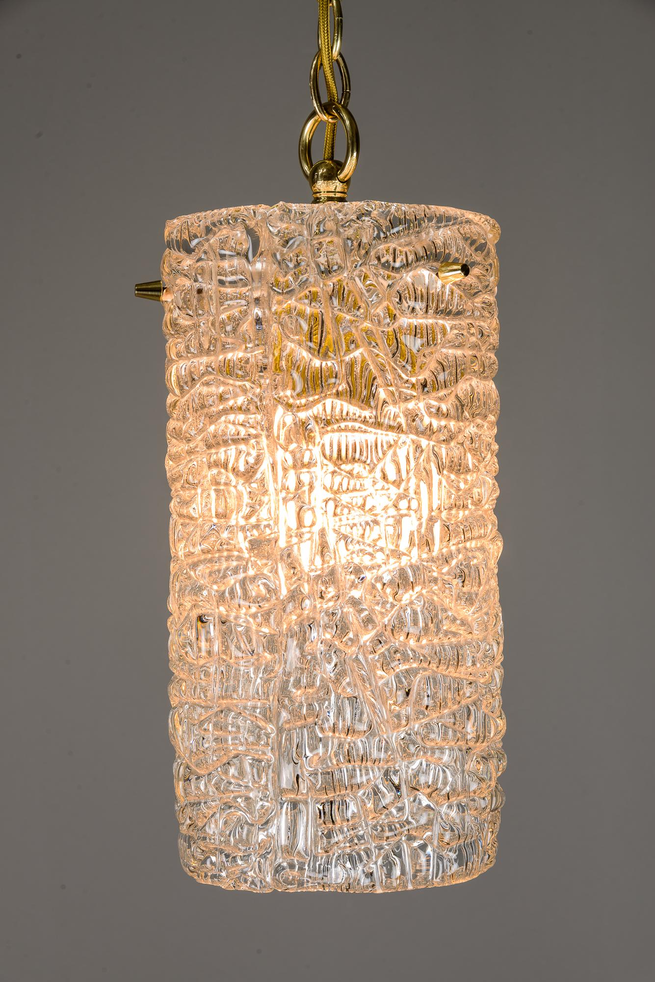 4 Kalmar Pendants circa 1950s with Textured Glass For Sale 3