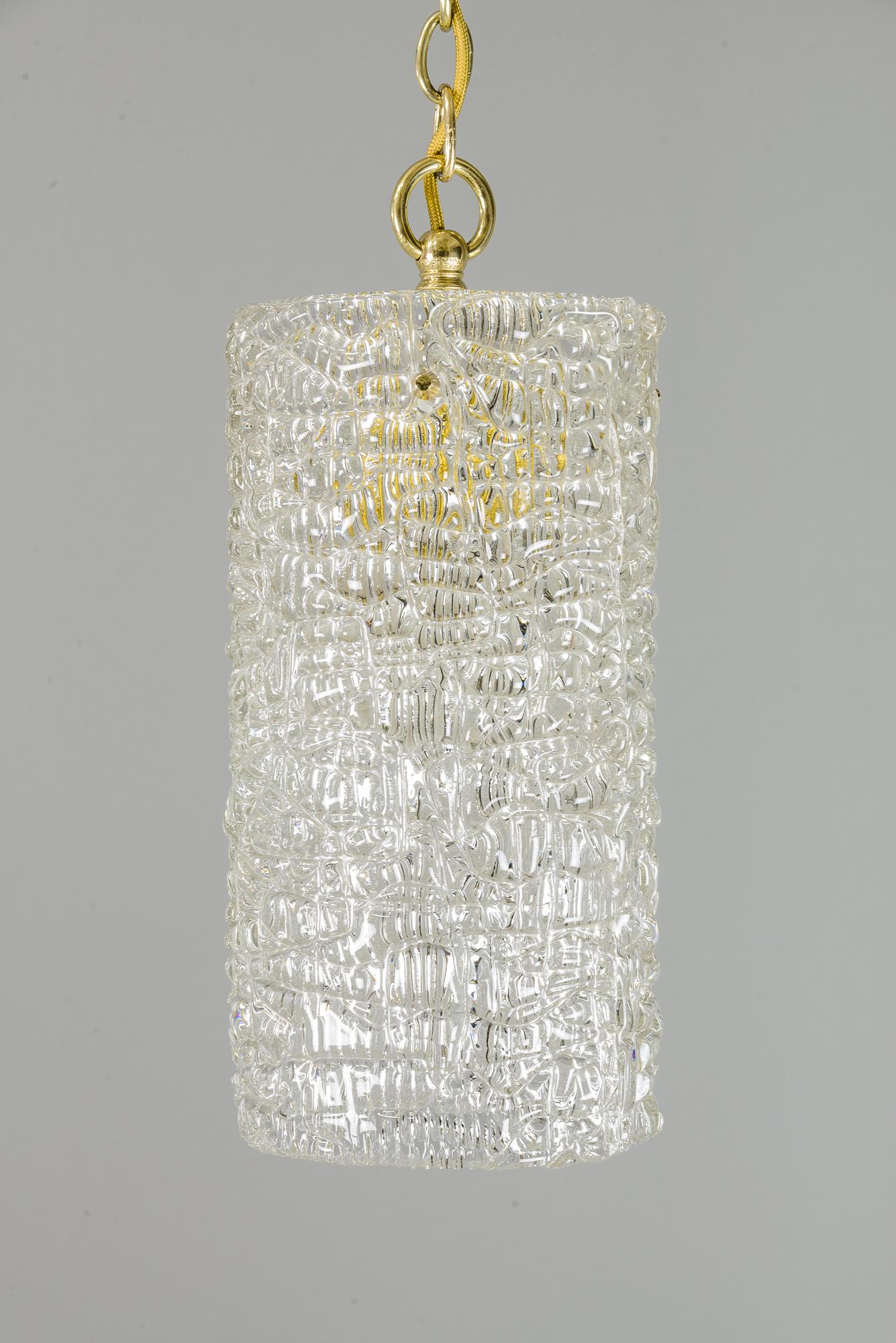 Lacquered 4 Kalmar Pendants circa 1950s with Textured Glass For Sale