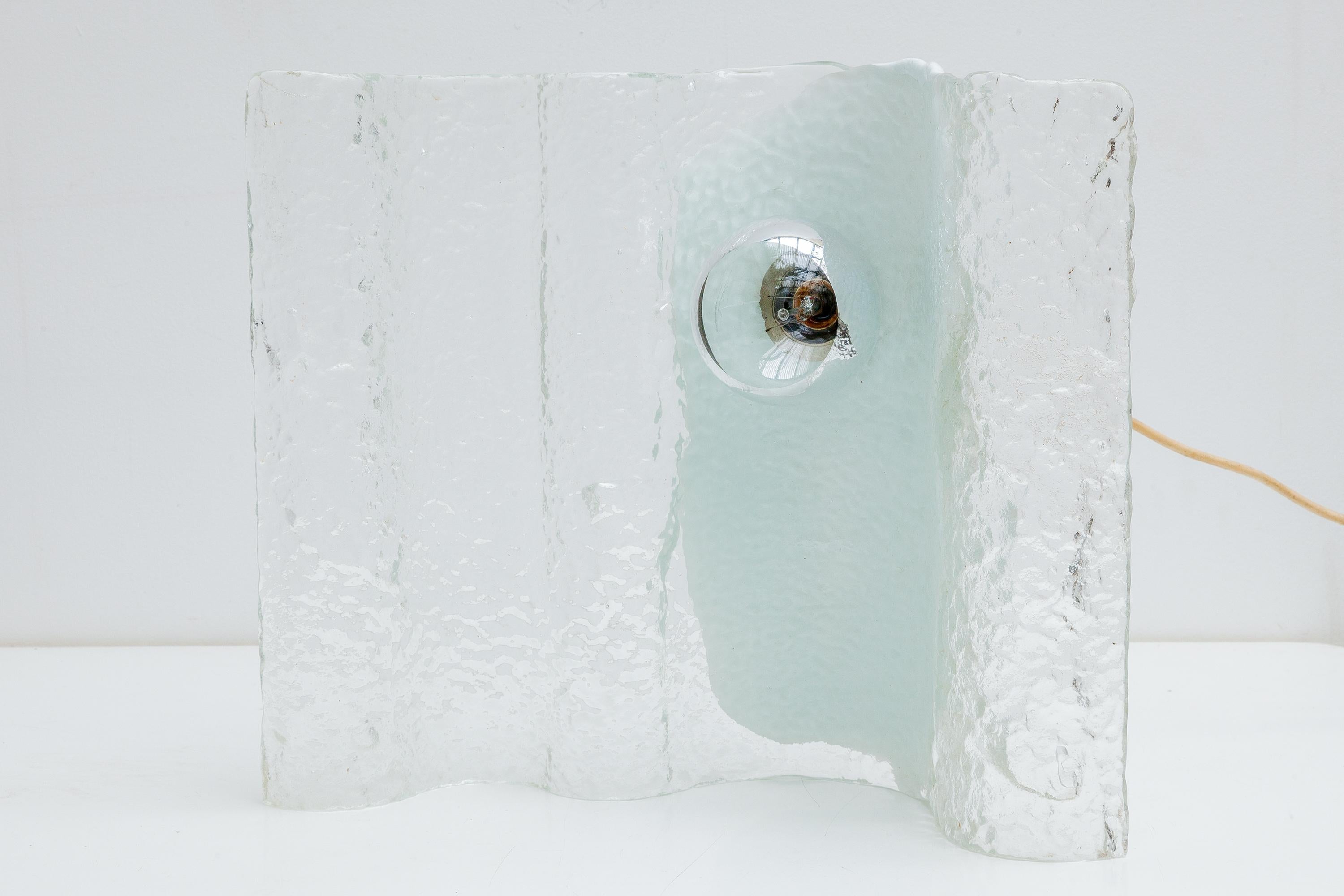 Mid-Century Modern Kalmar Wave Ice Glass Table Lamp, 1970s For Sale