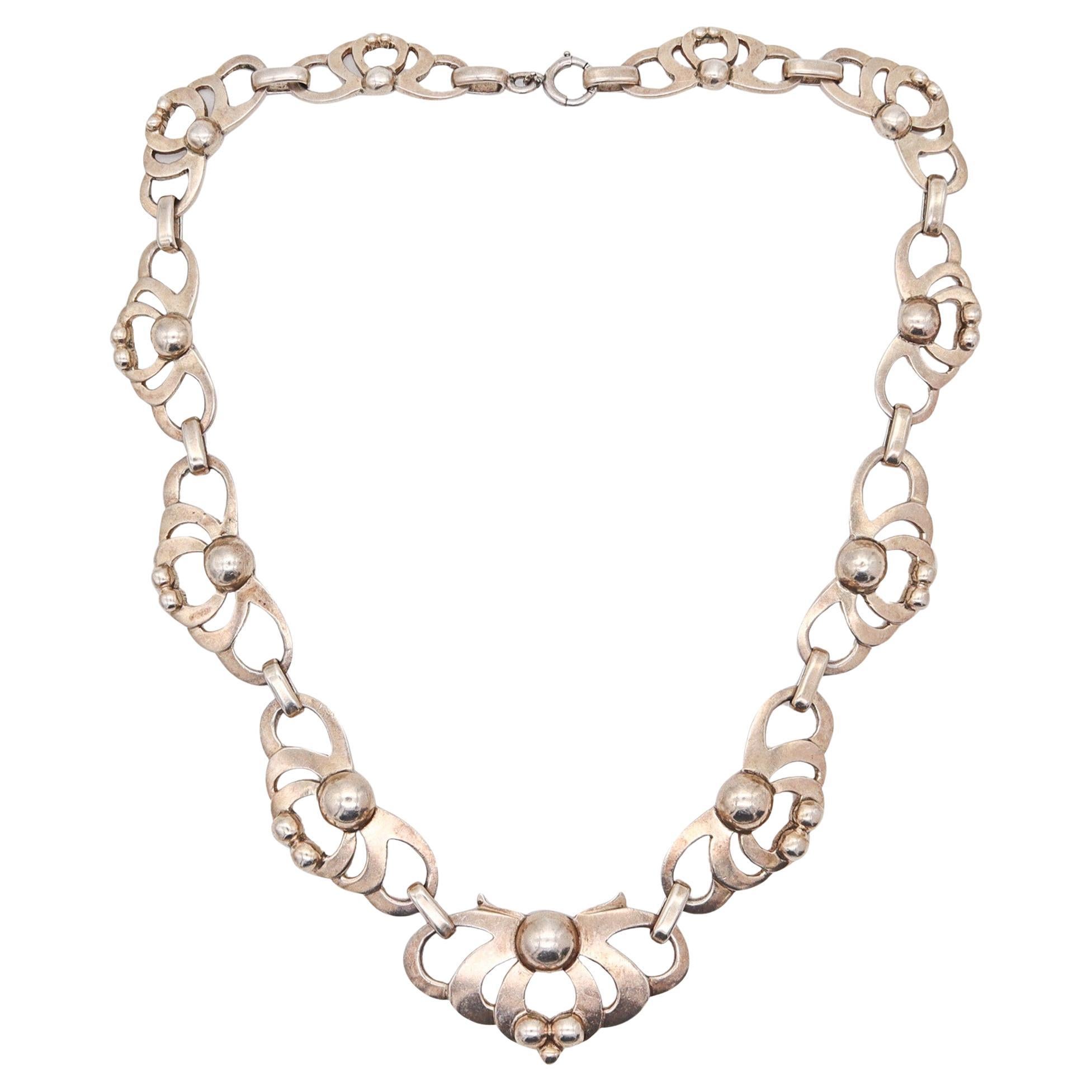 KALO Chicago 1910 Art & Craft Sculptural Graduated Necklace In .925 Sterling