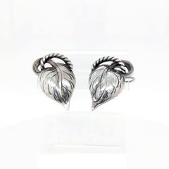 Kalo Chicago Arts & Crafts Sterling Silver Leaf Earrings, 1910