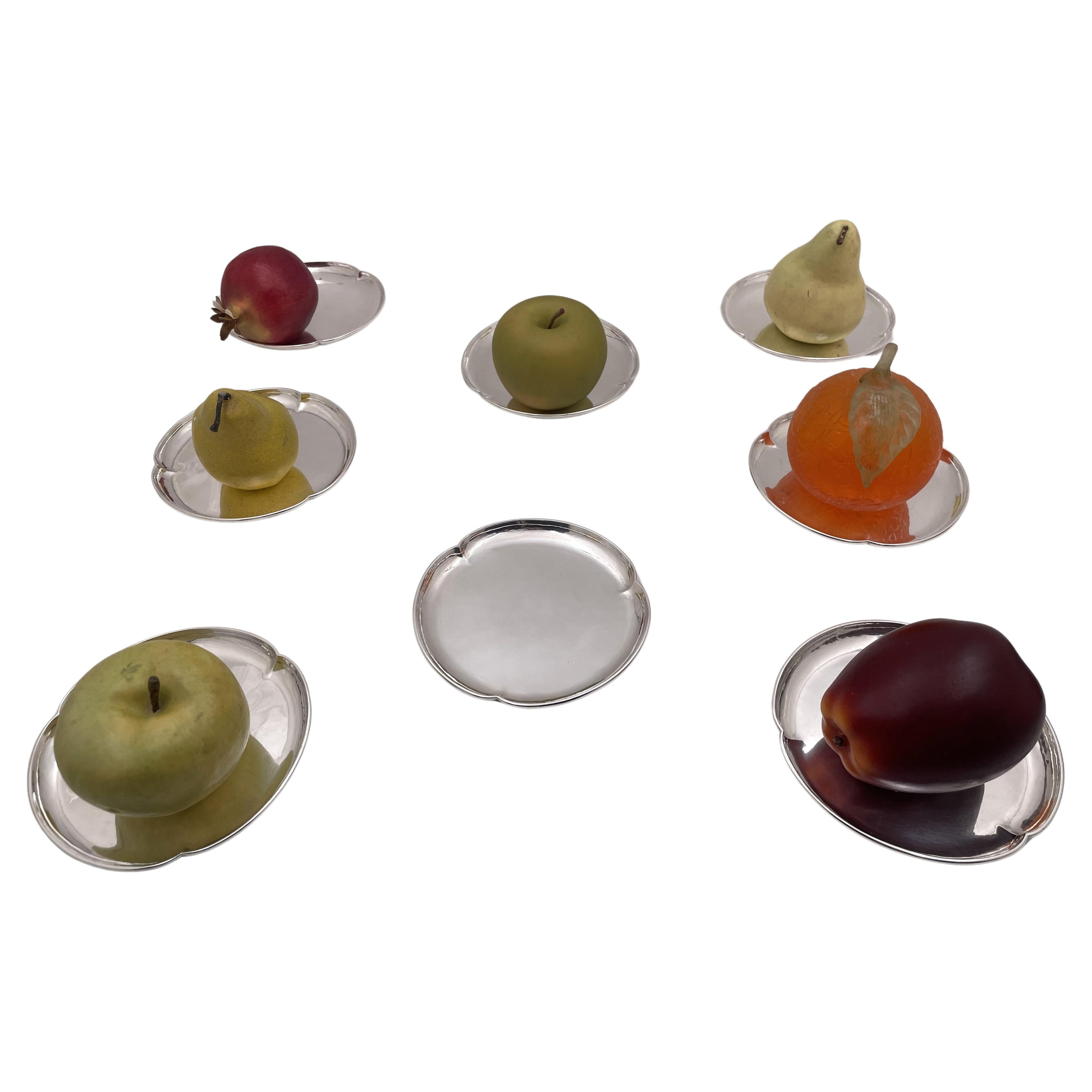 Kalo Set de 8 Platos de Postre de Plata de Ley Forjados a Mano en Estilo Arts & Crafts