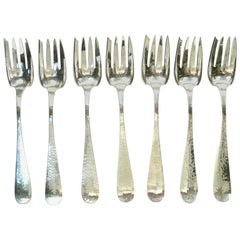 Kalo Shop Hand-Wrought Arts & Crafts Design Sterling Set of Eight Salad Forks