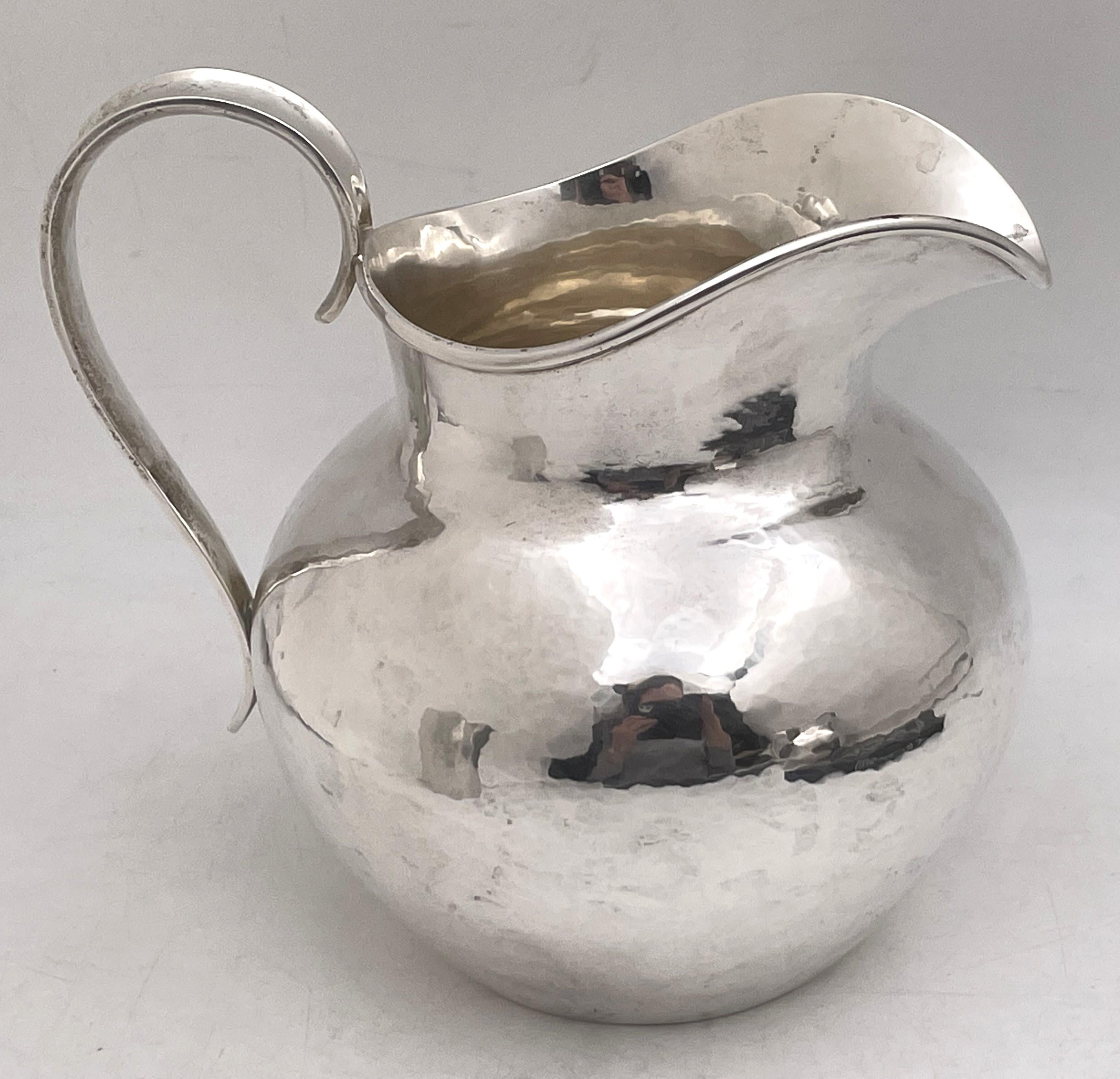 American Kalo Sterling Silver Hand Wrought/ Hammered Pitcher Jug in Arts & Crafts Style For Sale