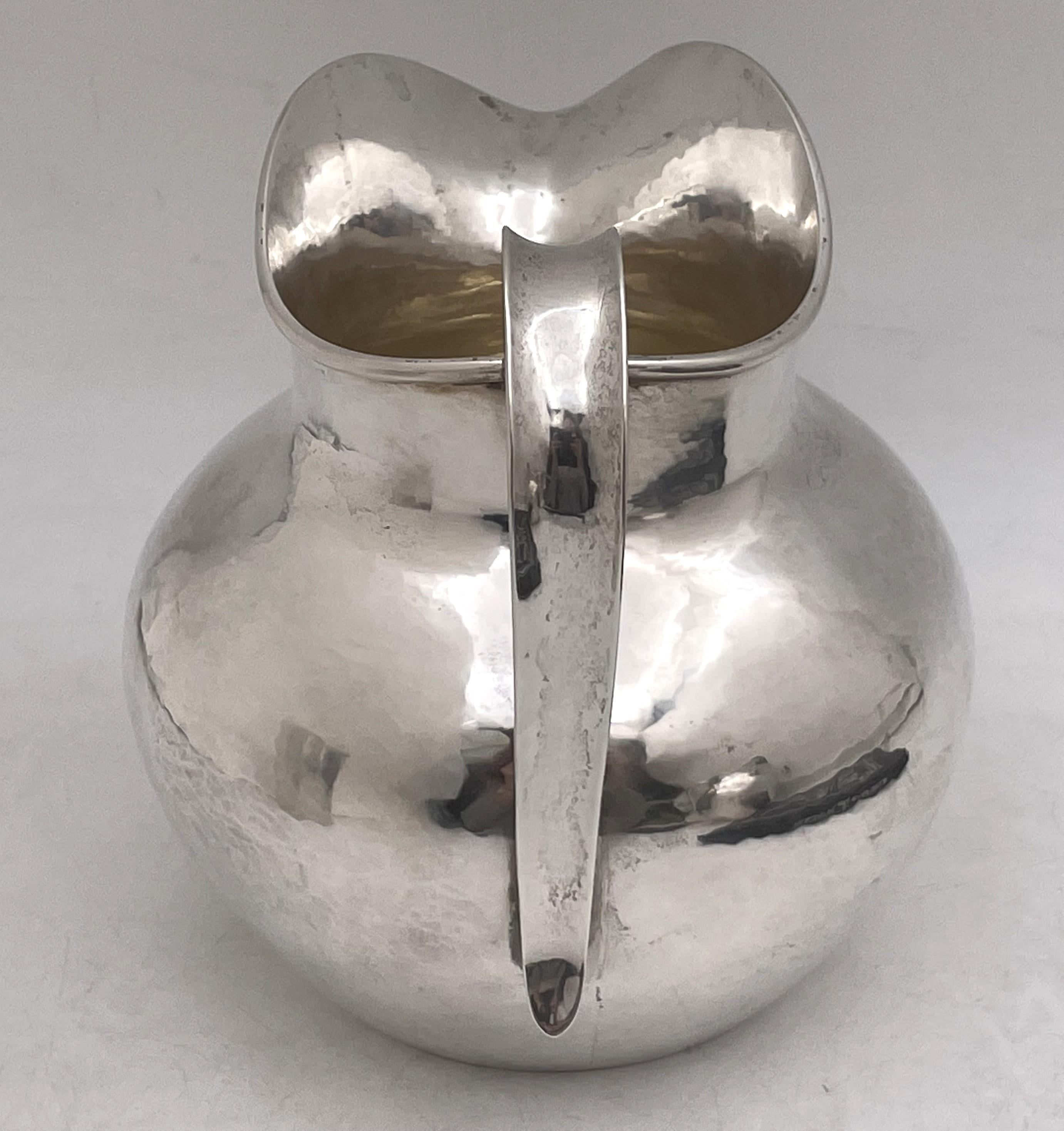 Kalo Sterling Silver Hand Wrought/ Hammered Pitcher Jug in Arts & Crafts Style In Good Condition For Sale In New York, NY