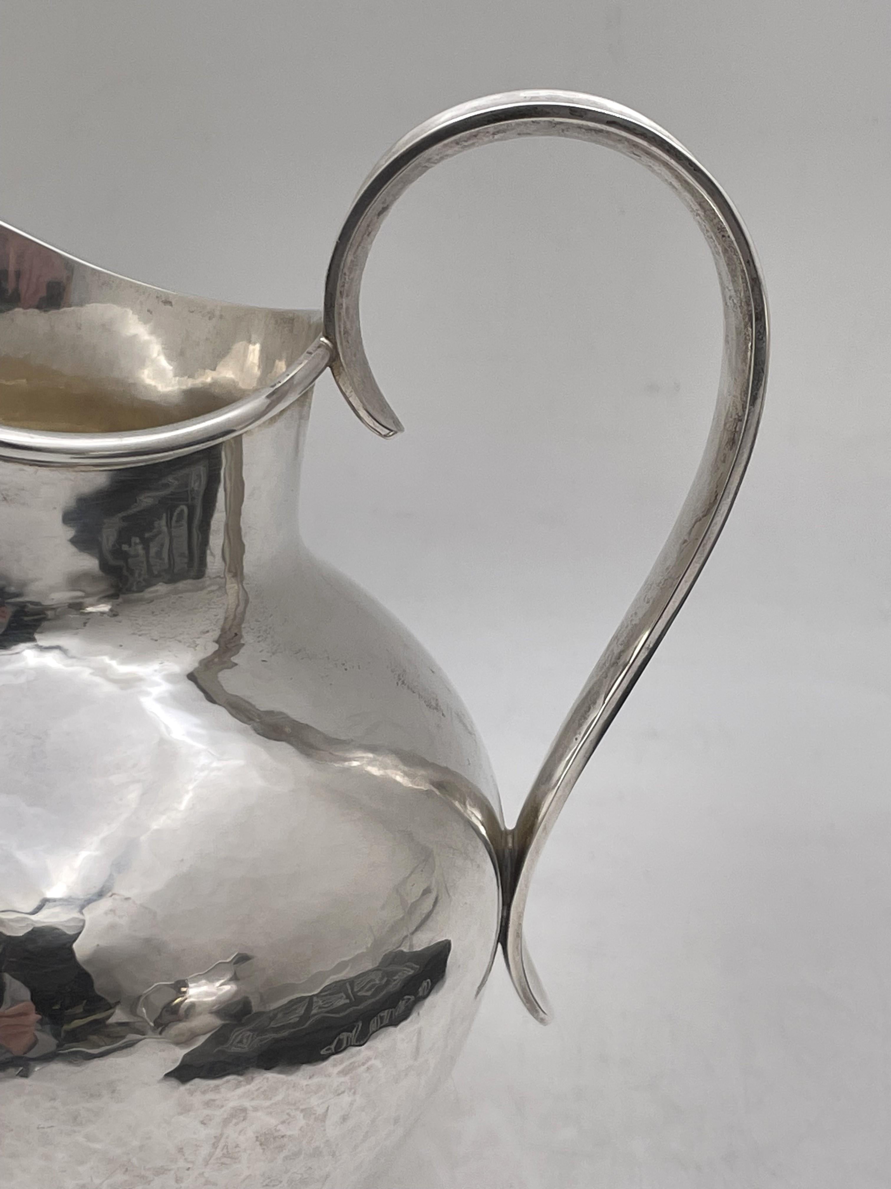 Kalo Sterling Silver Hand Wrought/ Hammered Pitcher Jug in Arts & Crafts Style For Sale 1